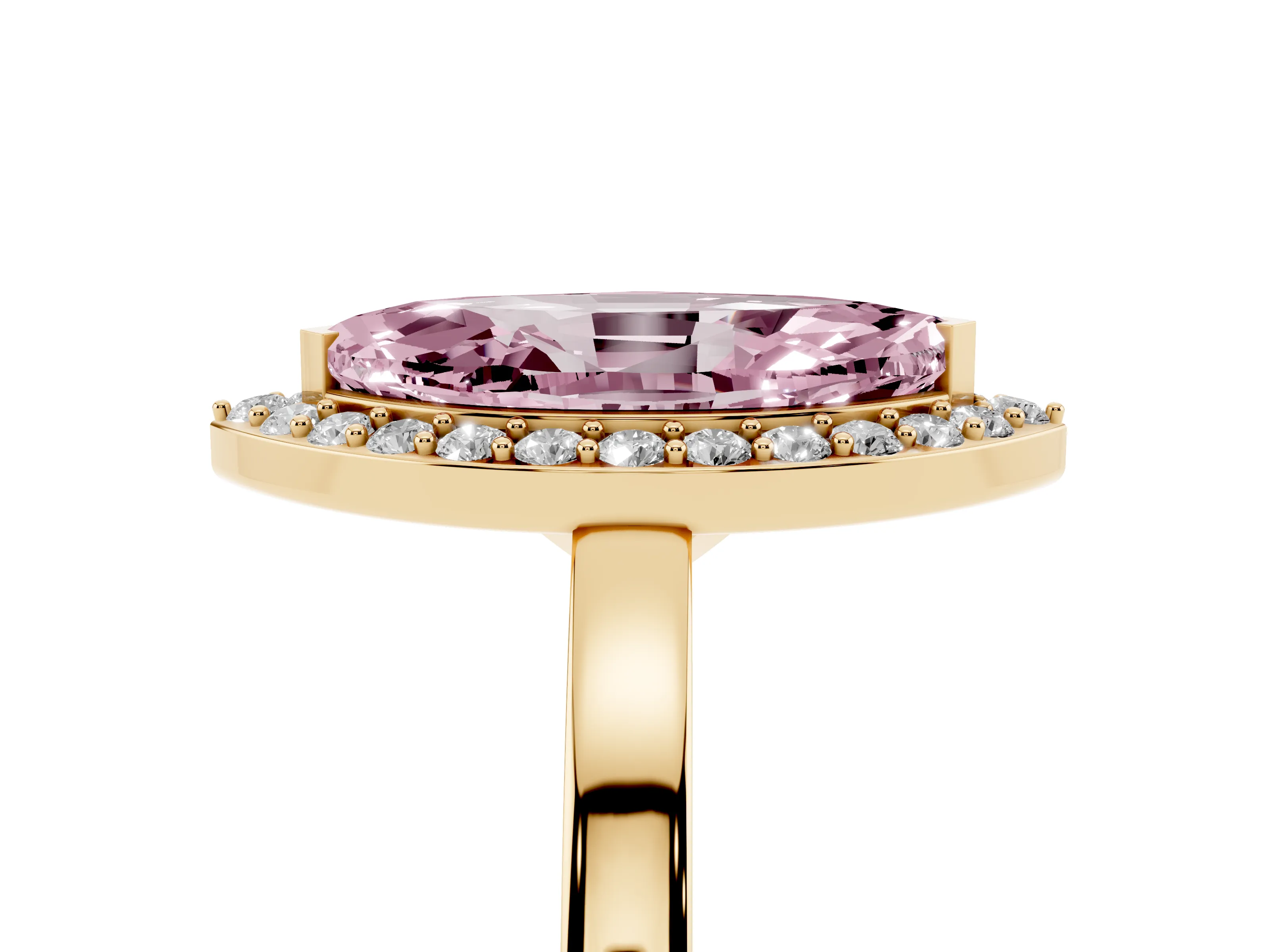 Fancy Pink Marquise Cut Diamond Halo Ring Set in Yellow gold with Solitaire Band and Prong Setting