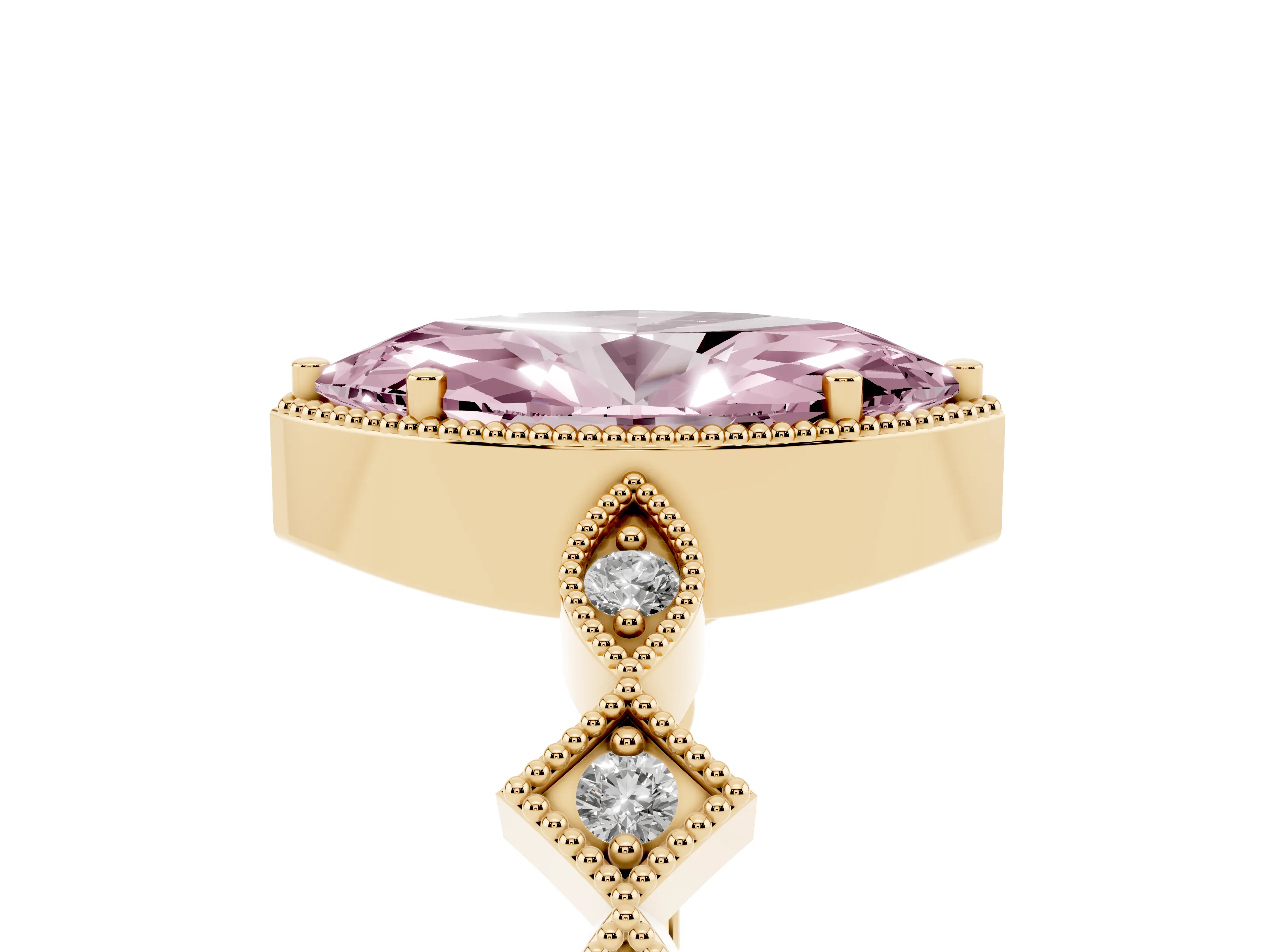 Fancy Pink Marquise Cut Diamond Milgrain Marquise Twist Band Ring Set in Yellow gold with Prong Setting