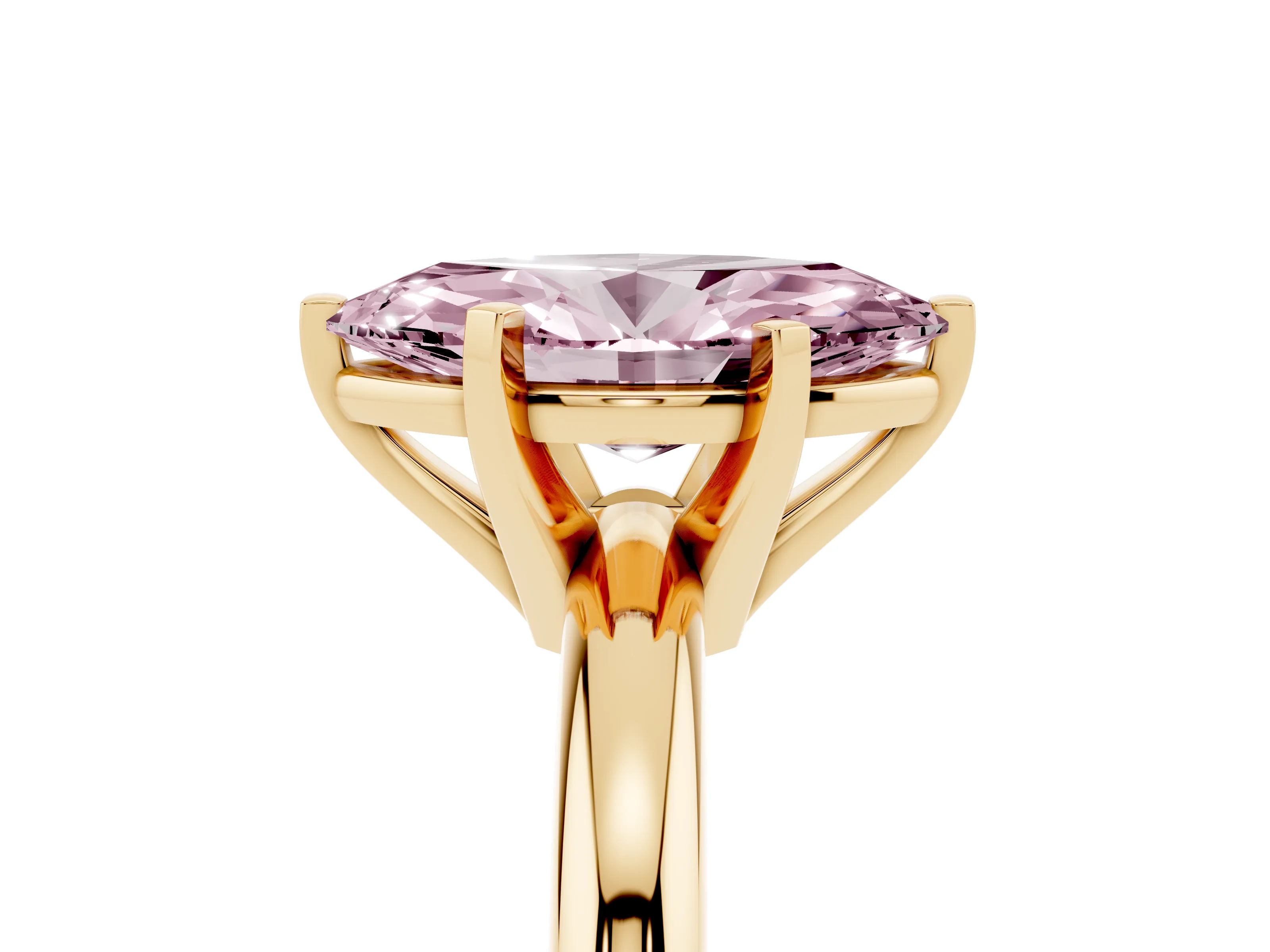 Fancy Pink Marquise Cut Diamond Solitaire Engagement Ring Set in Yellow gold with Round Band and Prong Setting