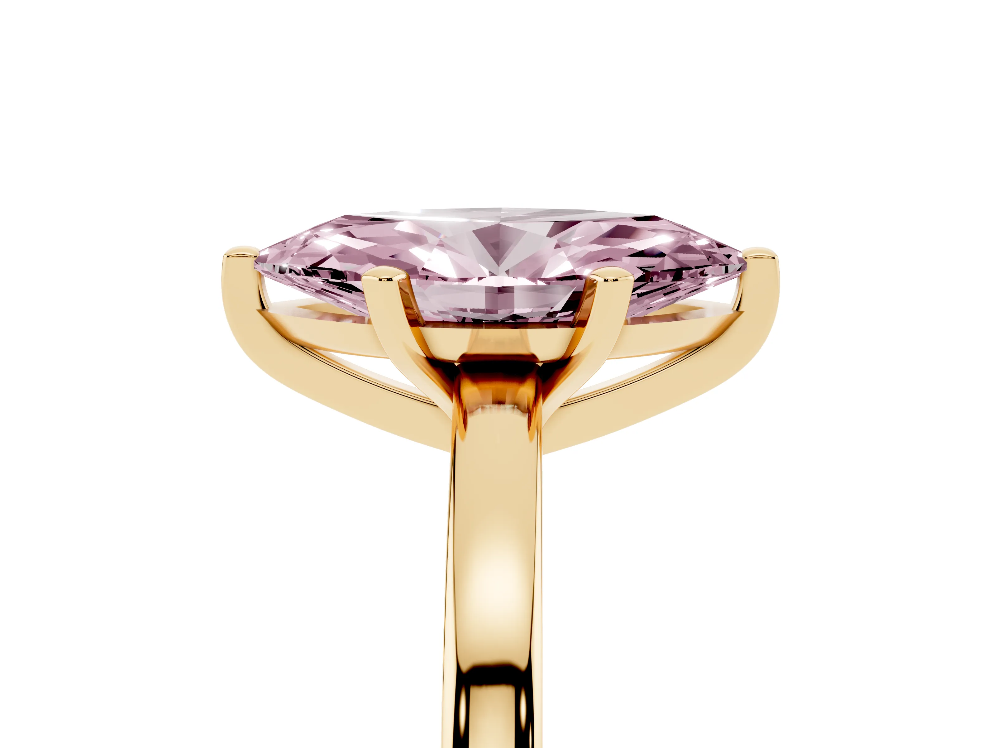 Fancy Pink Marquise Cut Diamond Solitaire Engagement Ring Set in Yellow gold with Prong Setting on a Classic Band