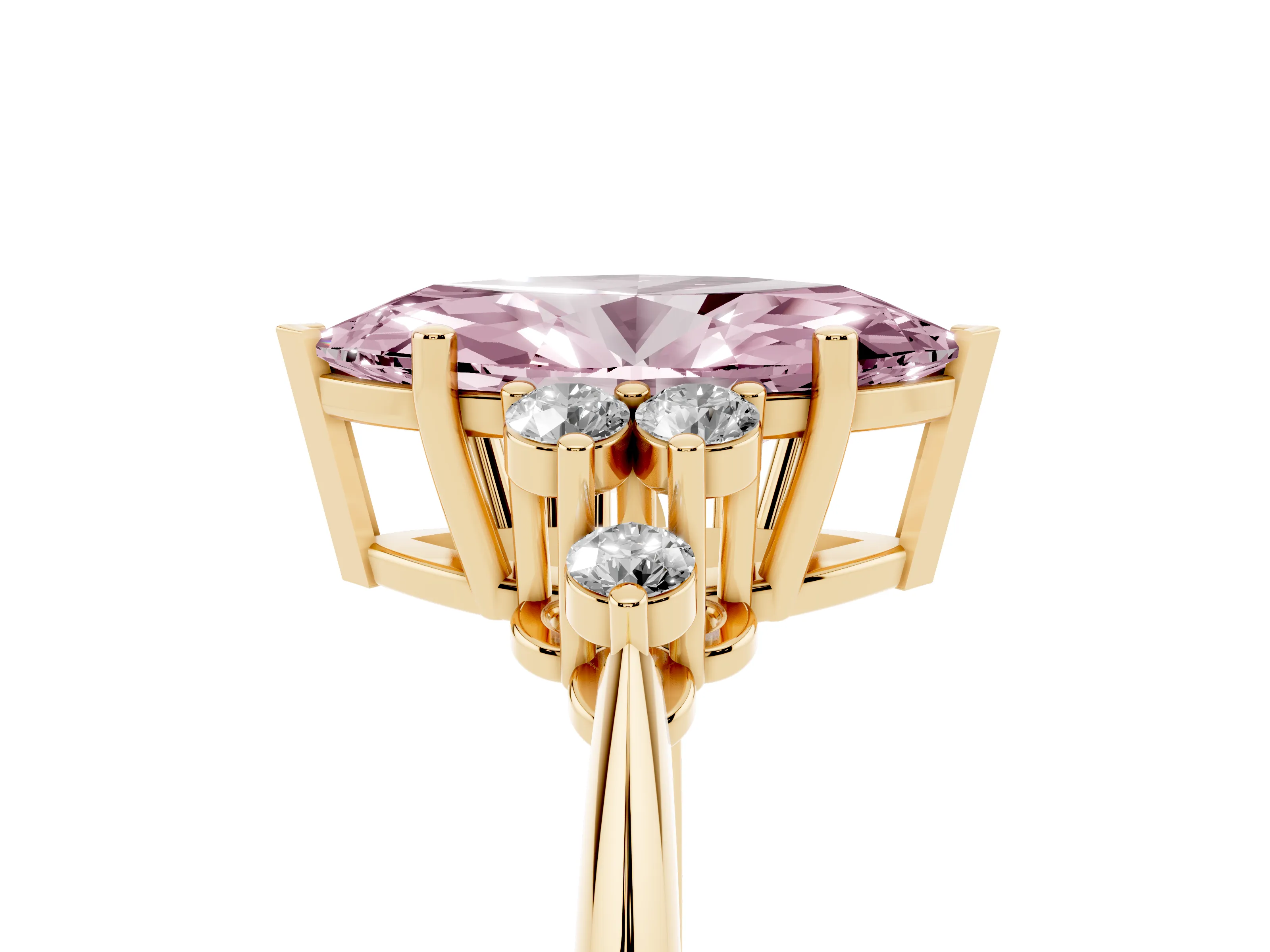 Fancy Pink Marquise Cut Diamond Cluster Ring Set in Yellow gold with Plain Band and Prong Setting