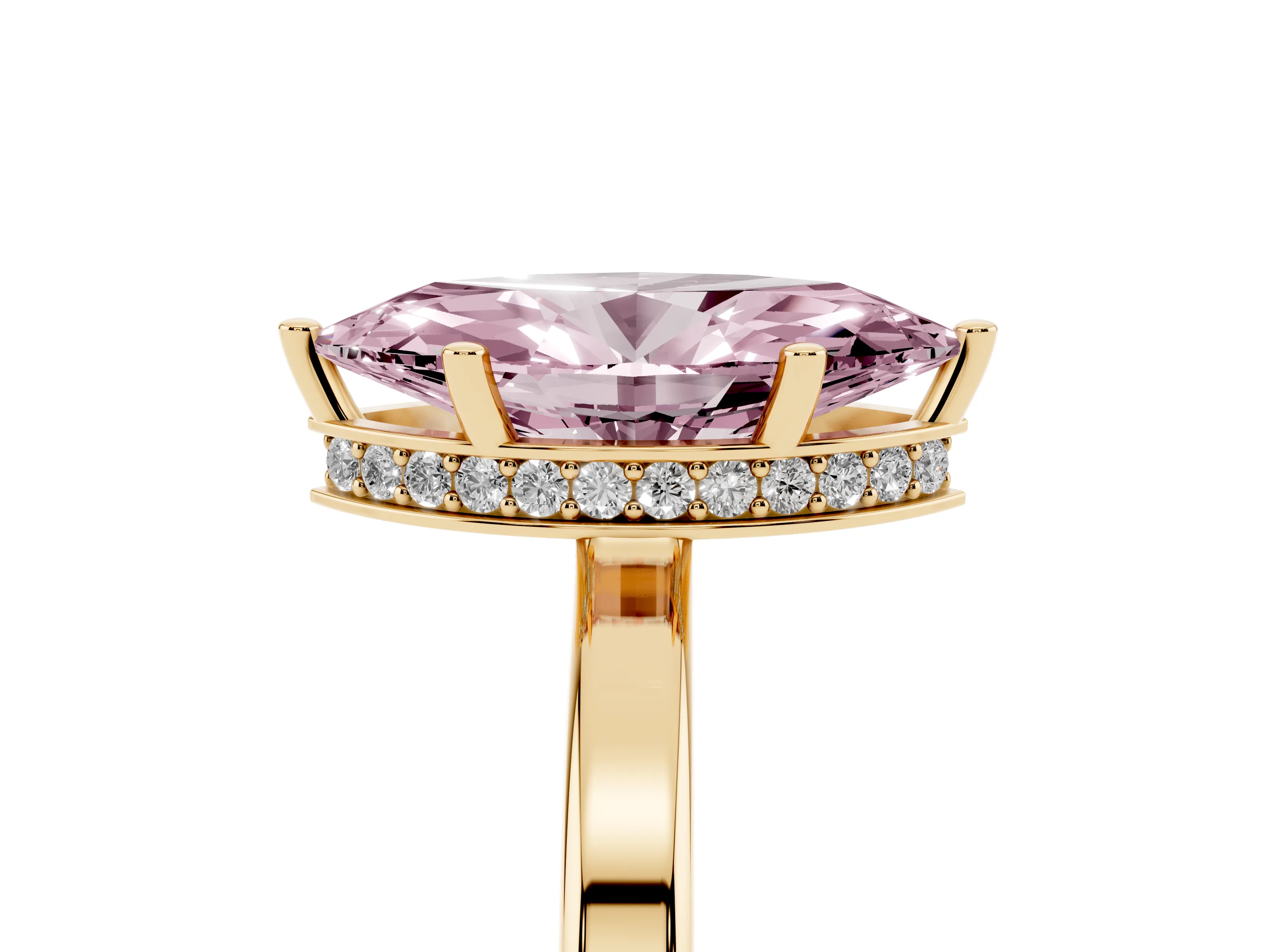 Fancy Pink Marquise Cut Diamond Solitaire Engagement Ring Set in Yellow gold with Prong Setting on a Plain Band