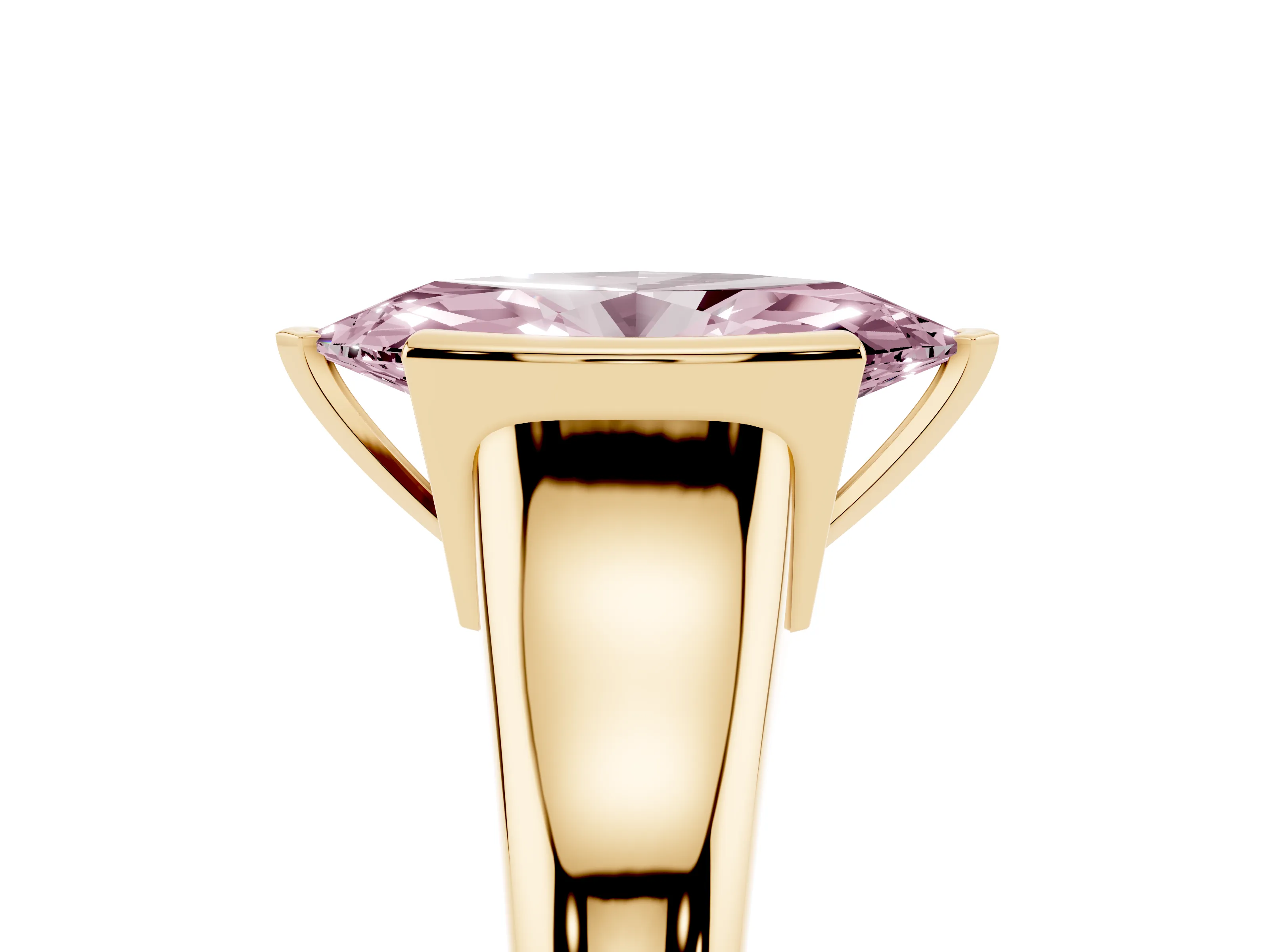 Fancy Pink Marquise Cut Diamond Solitaire Tension Set Ring Set in Yellow gold with Split Shank Band