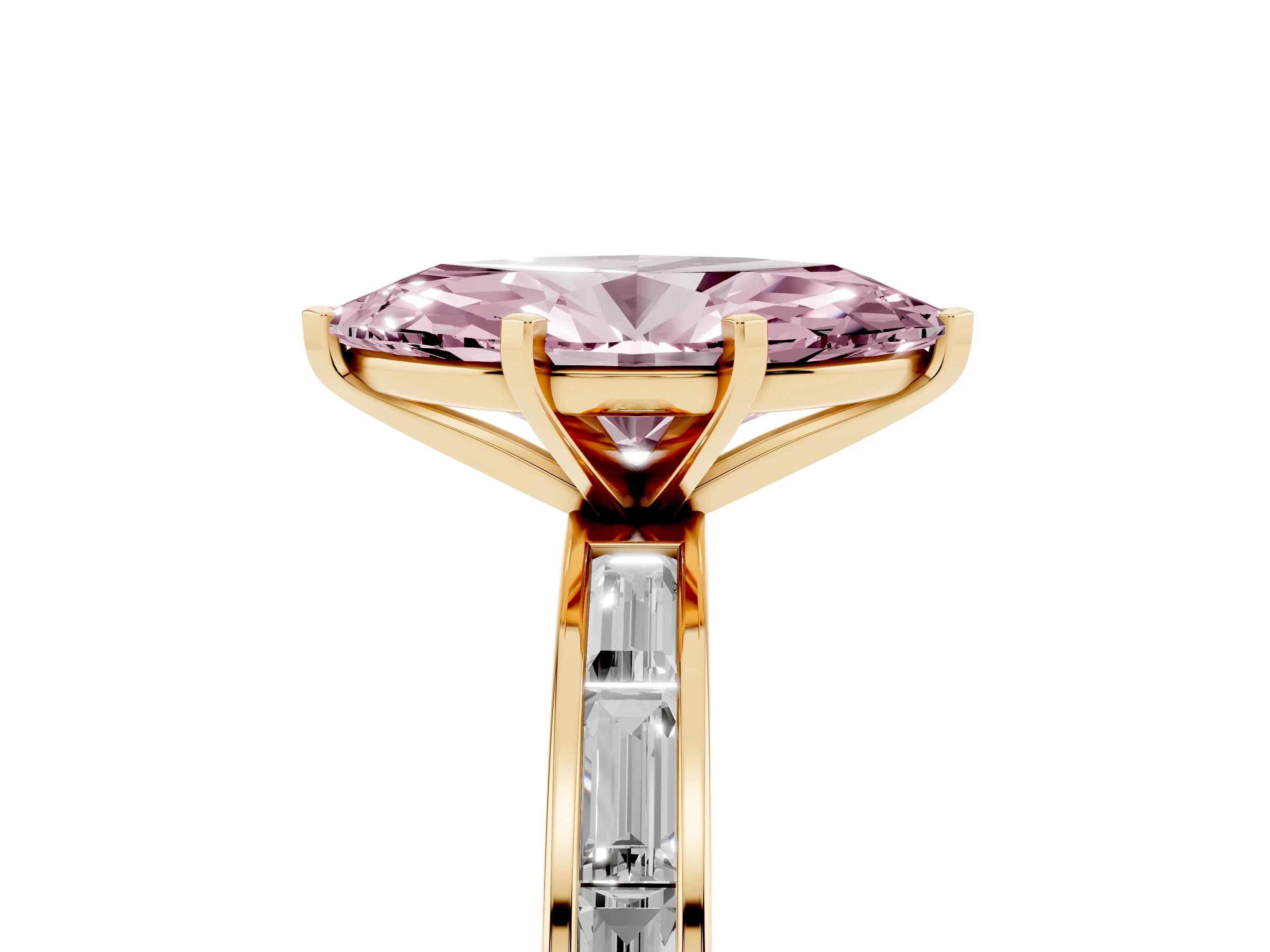 Marquise Channel Set Engagement Ring Setting for a Fancy Pink Lab-Grown Diamond | Yellow Gold