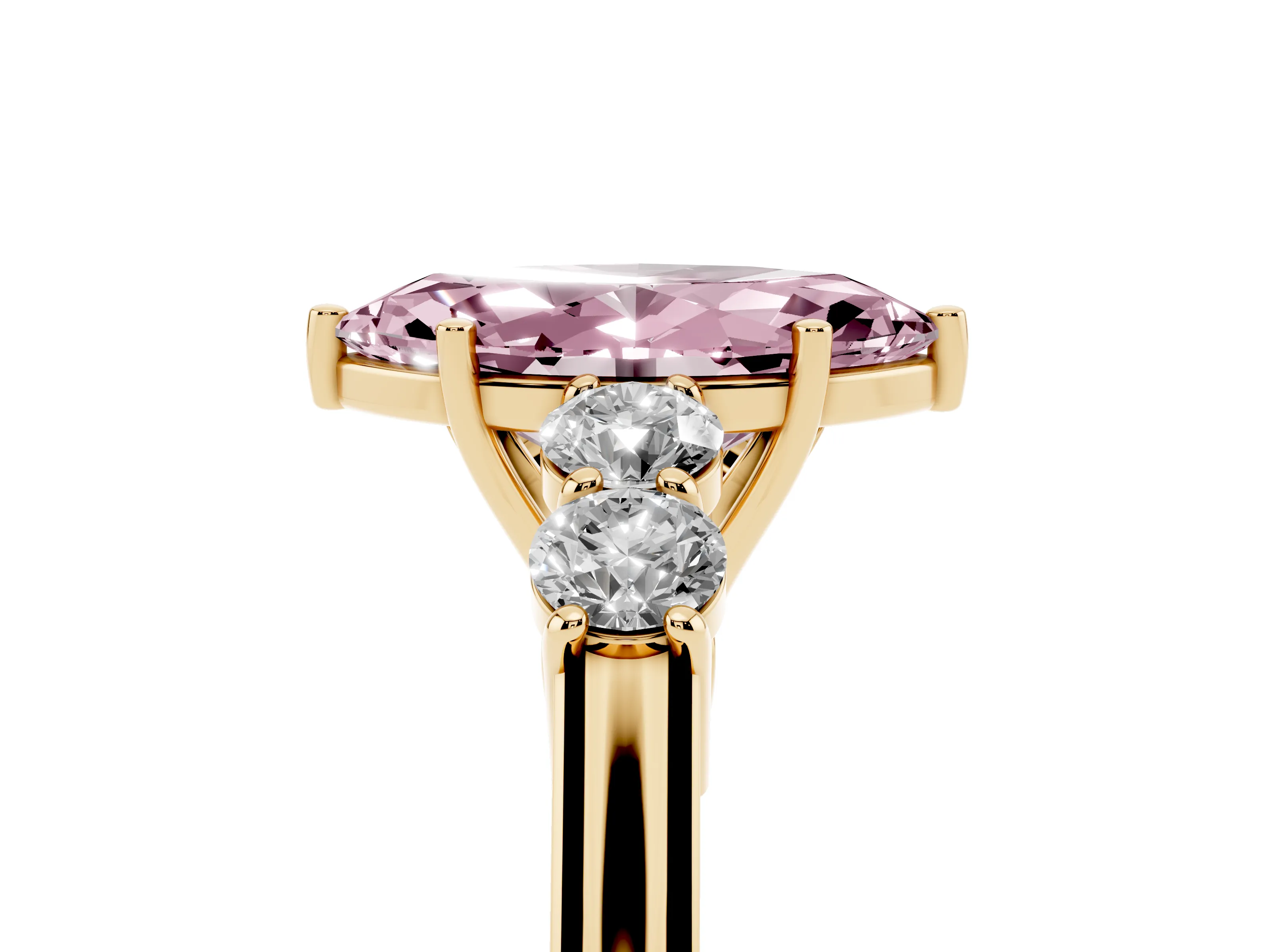 Fancy Pink Marquise Cut Diamond Five-Stone Prong Set Band Ring Set in Yellow gold with Polished Band