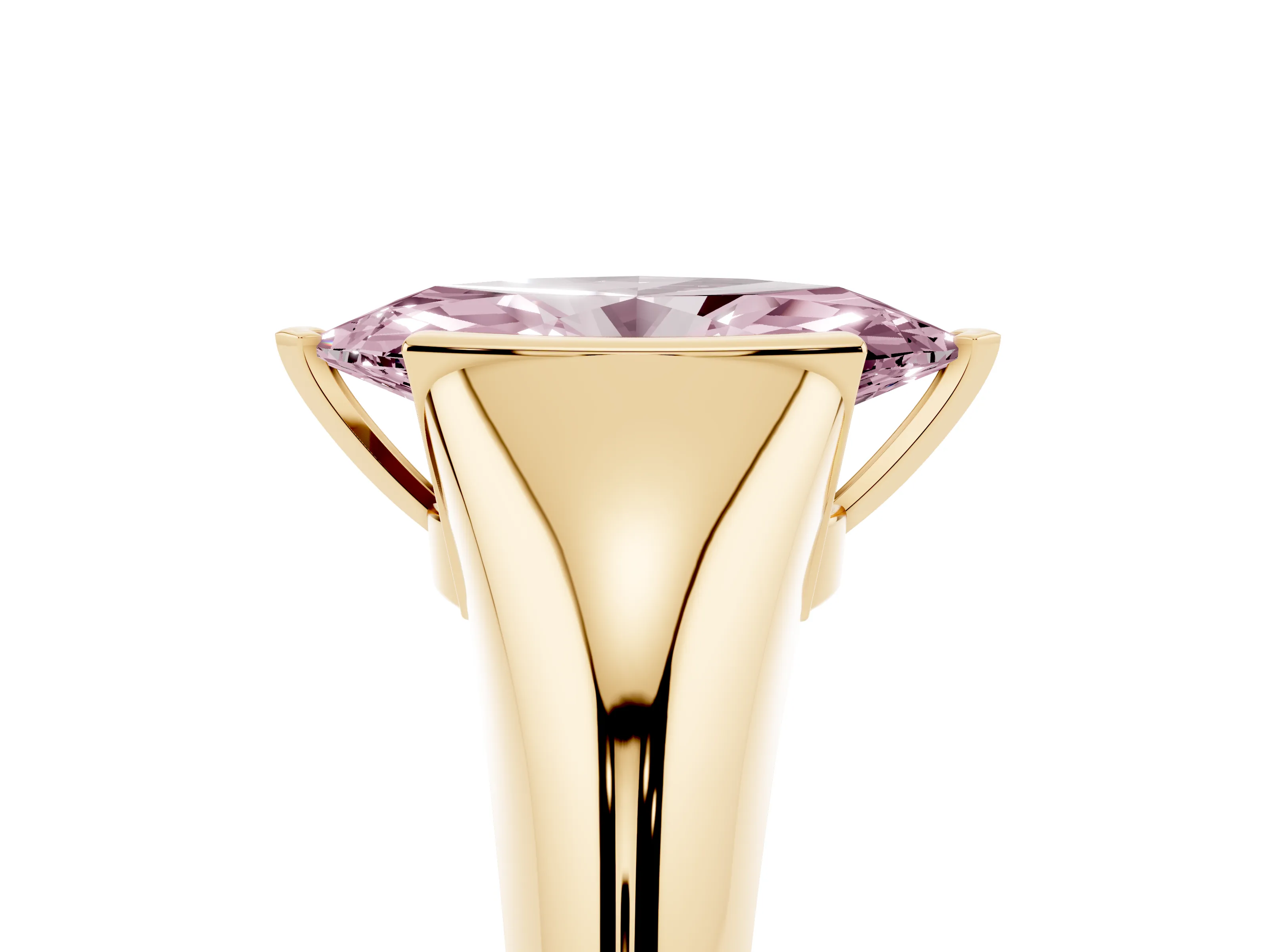 Fancy Pink Marquise Cut Diamond Solitaire Tension Set Ring Set in Yellow gold