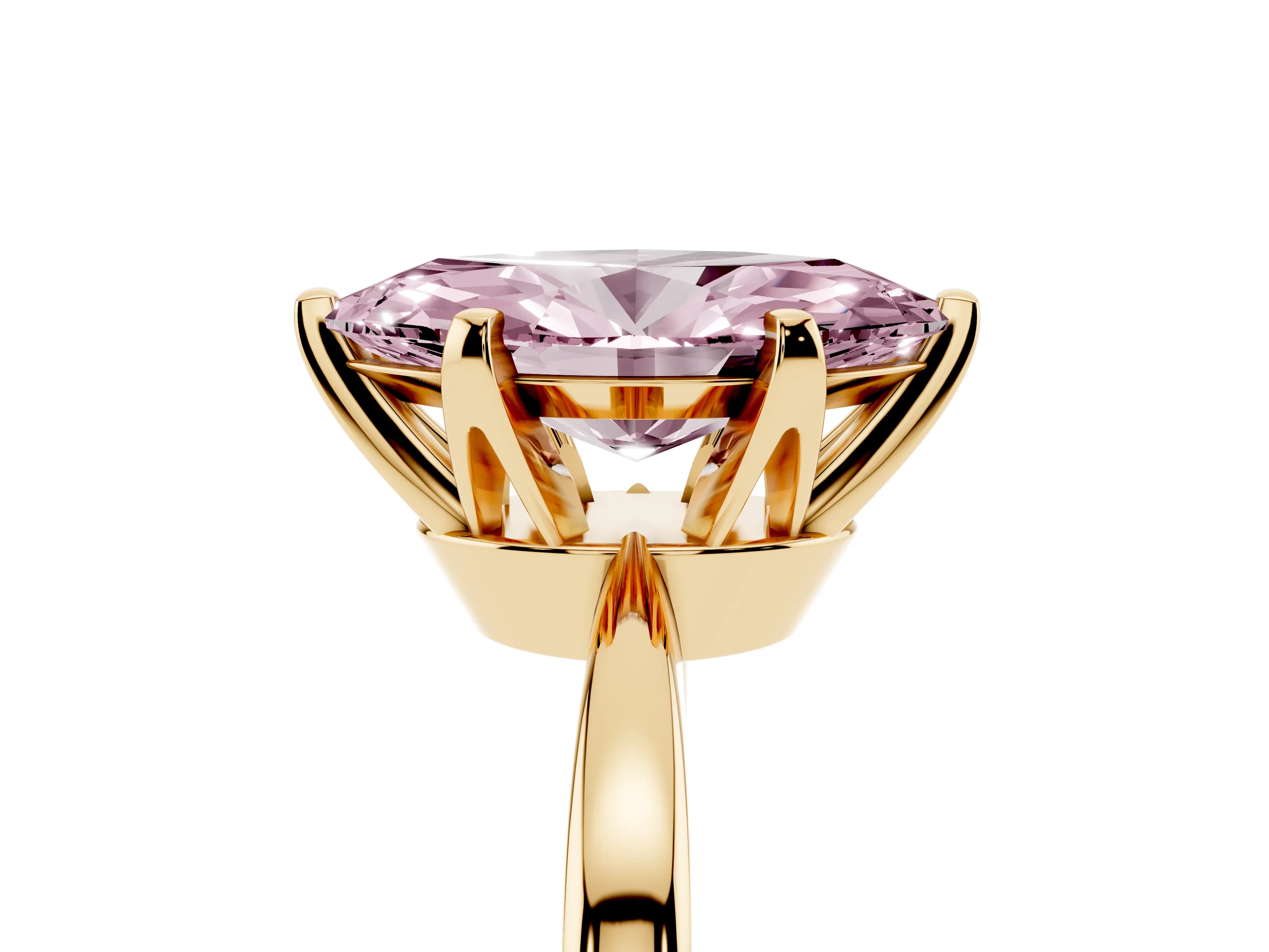 Fancy Pink Marquise Cut Diamond Solitaire Engagement Ring Set in Yellow gold with Slim Tapered Solitaire Band