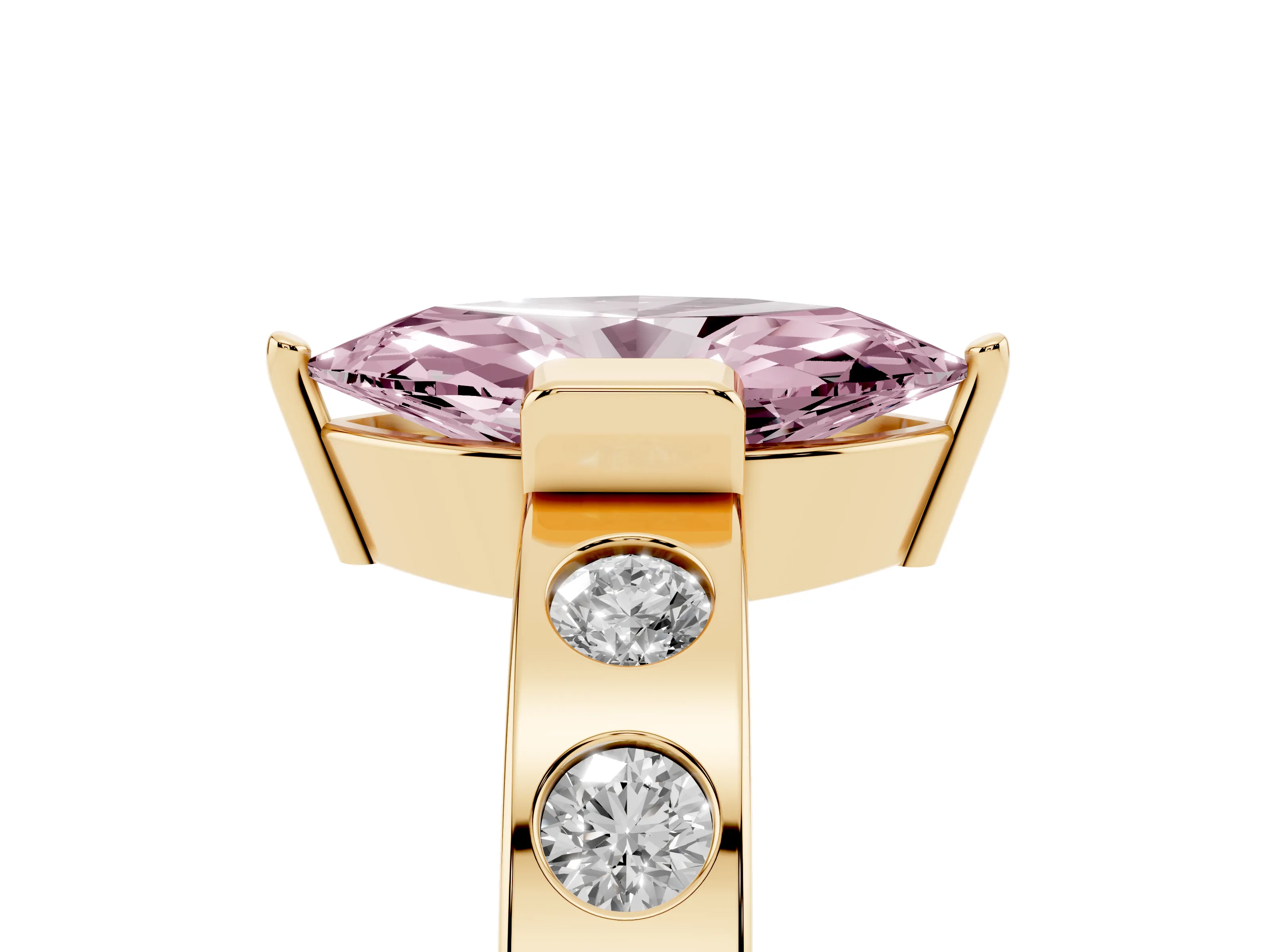 Fancy Pink Marquise Cut Diamond Channel-Set Band Ring Set in Yellow gold with Bezel Prong Setting