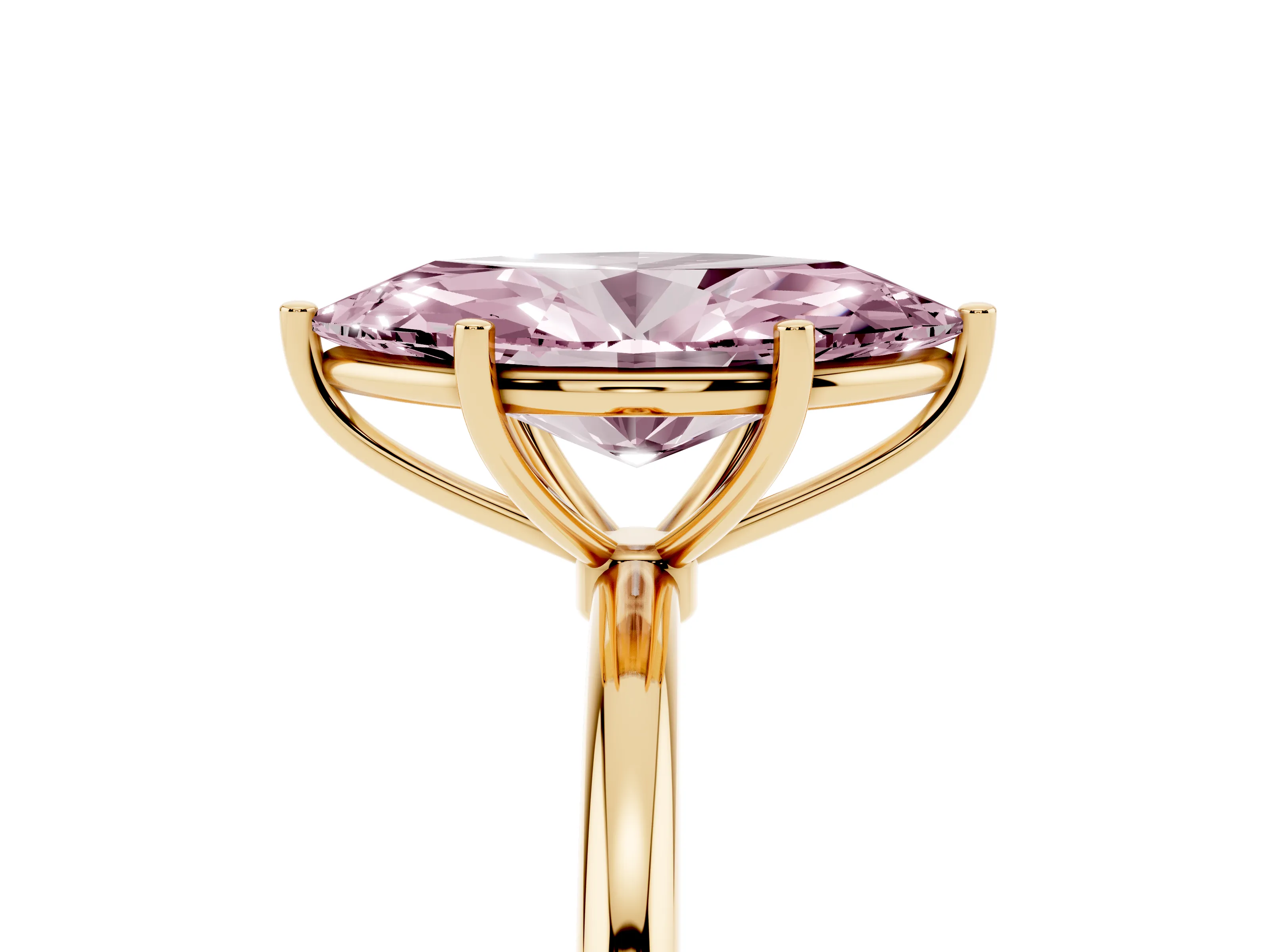 Fancy Pink Marquise Cut Diamond Solitaire Engagement Ring Set in Yellow gold with Thin Band and Prong Setting