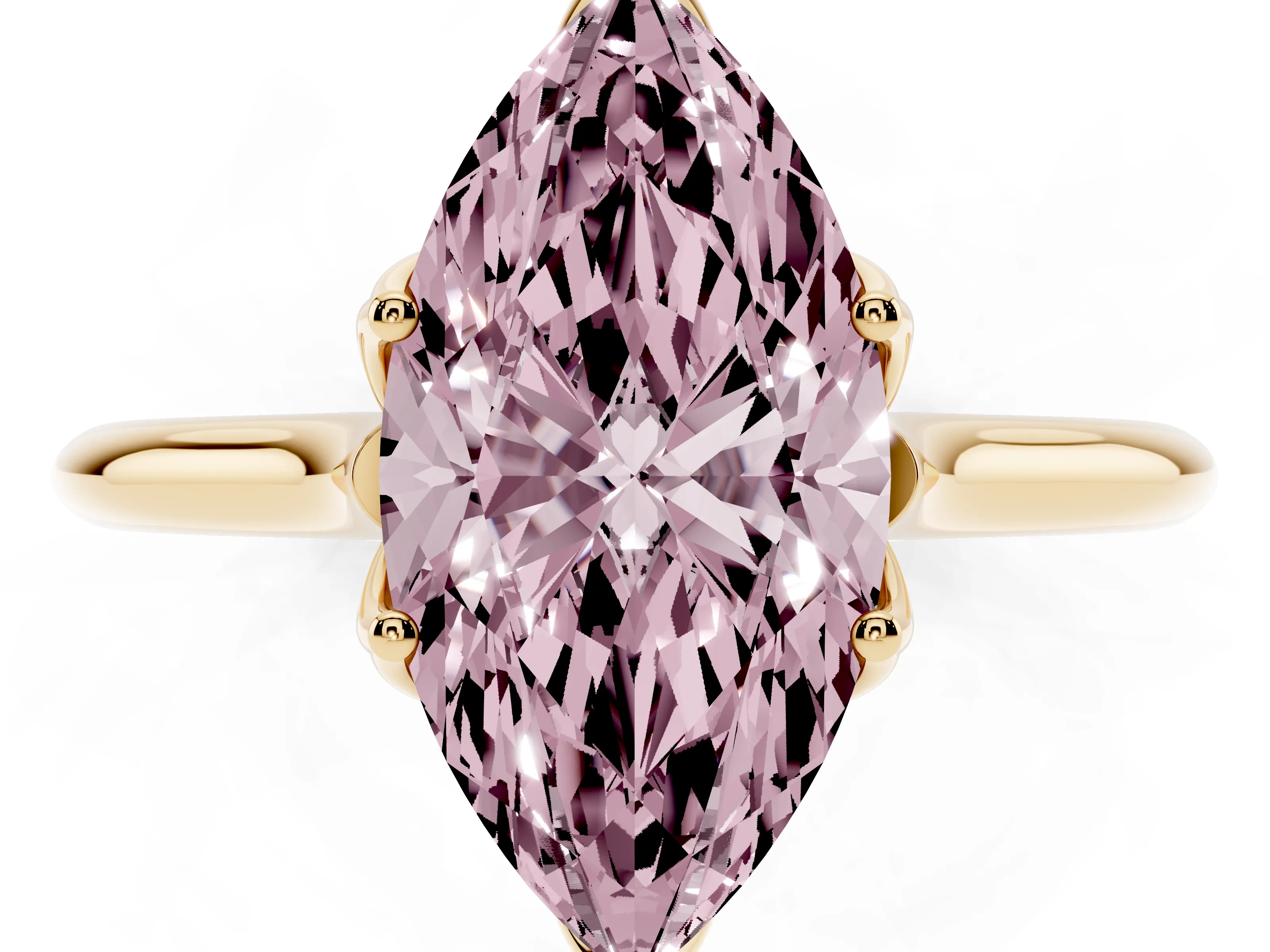 Fancy Pink Marquise Cut Diamond Solitaire Cathedral Ring Set in Yellow gold with Prong Setting