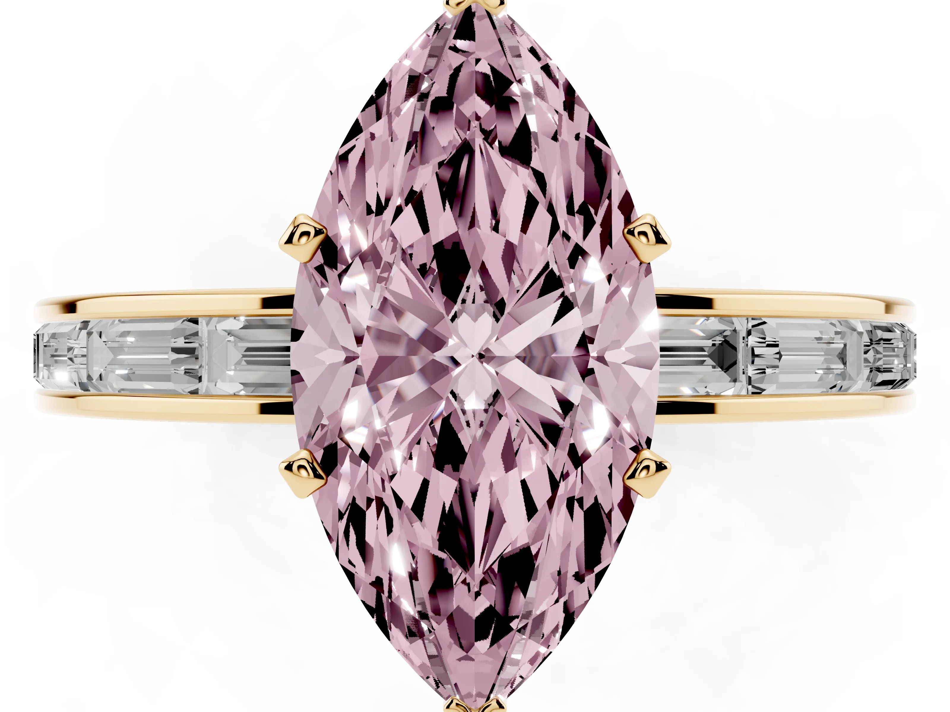 Marquise Channel Set Engagement Ring Setting for a Fancy Pink Lab-Grown Diamond | Yellow Gold