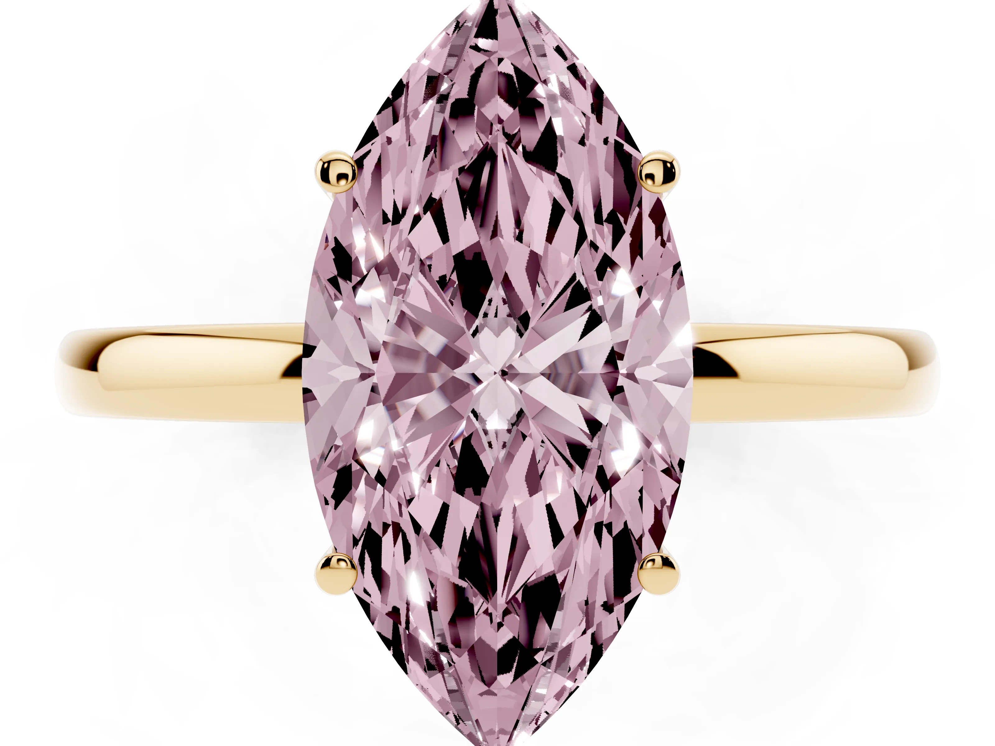 Fancy Pink Marquise Cut Diamond Solitaire Ring Set in Yellow gold with Plain Band and Prong Setting