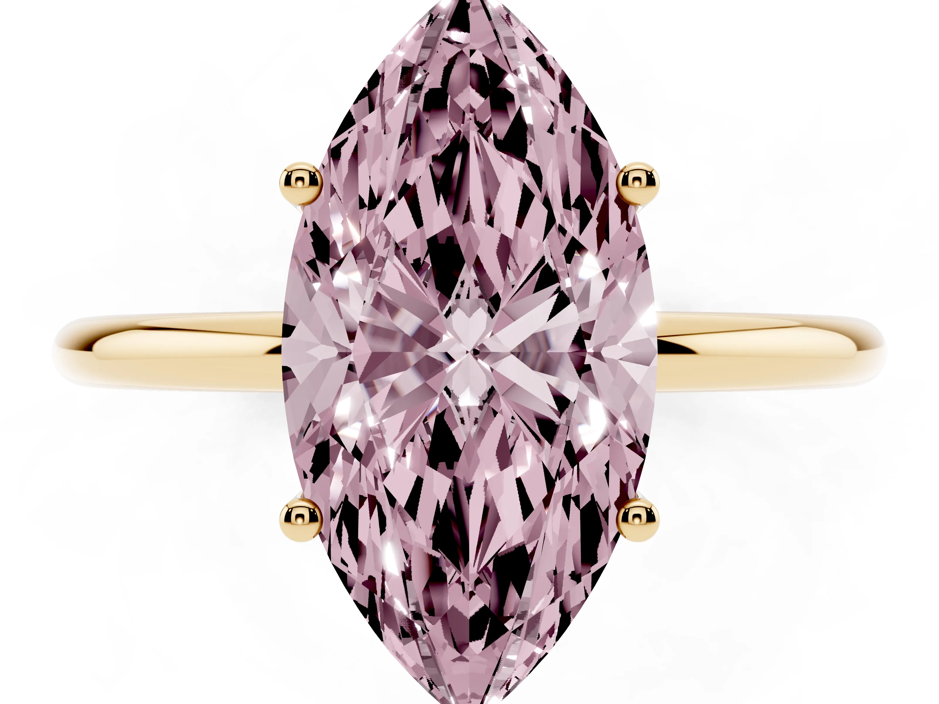 Fancy Pink Marquise Cut Diamond Solitaire Engagement Ring Set in Yellow gold with Thin Band and Prong Setting
