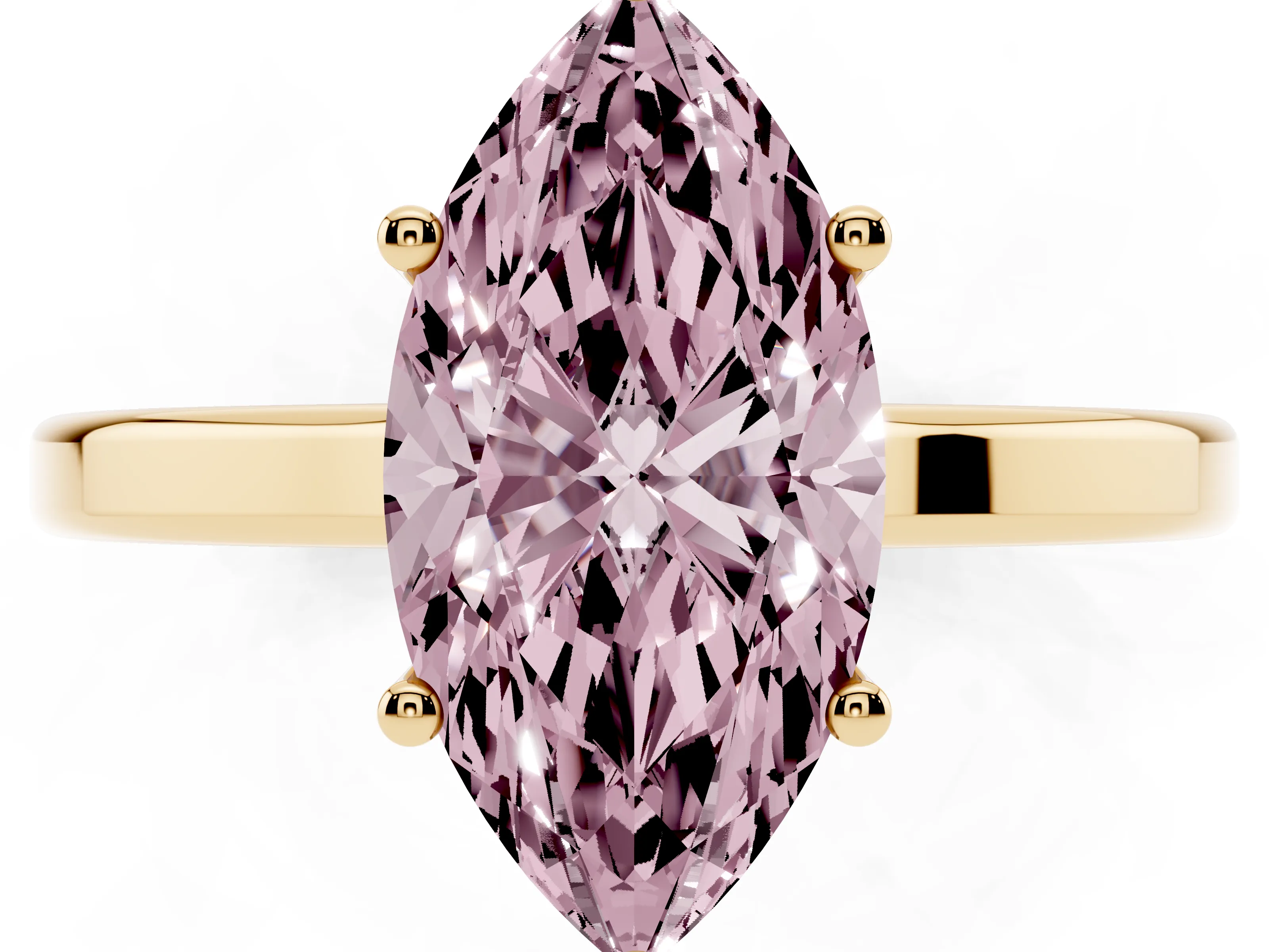 Fancy Pink Marquise Cut Diamond Solitaire Engagement Ring Set in Yellow gold with Prong Setting on a Plain Band