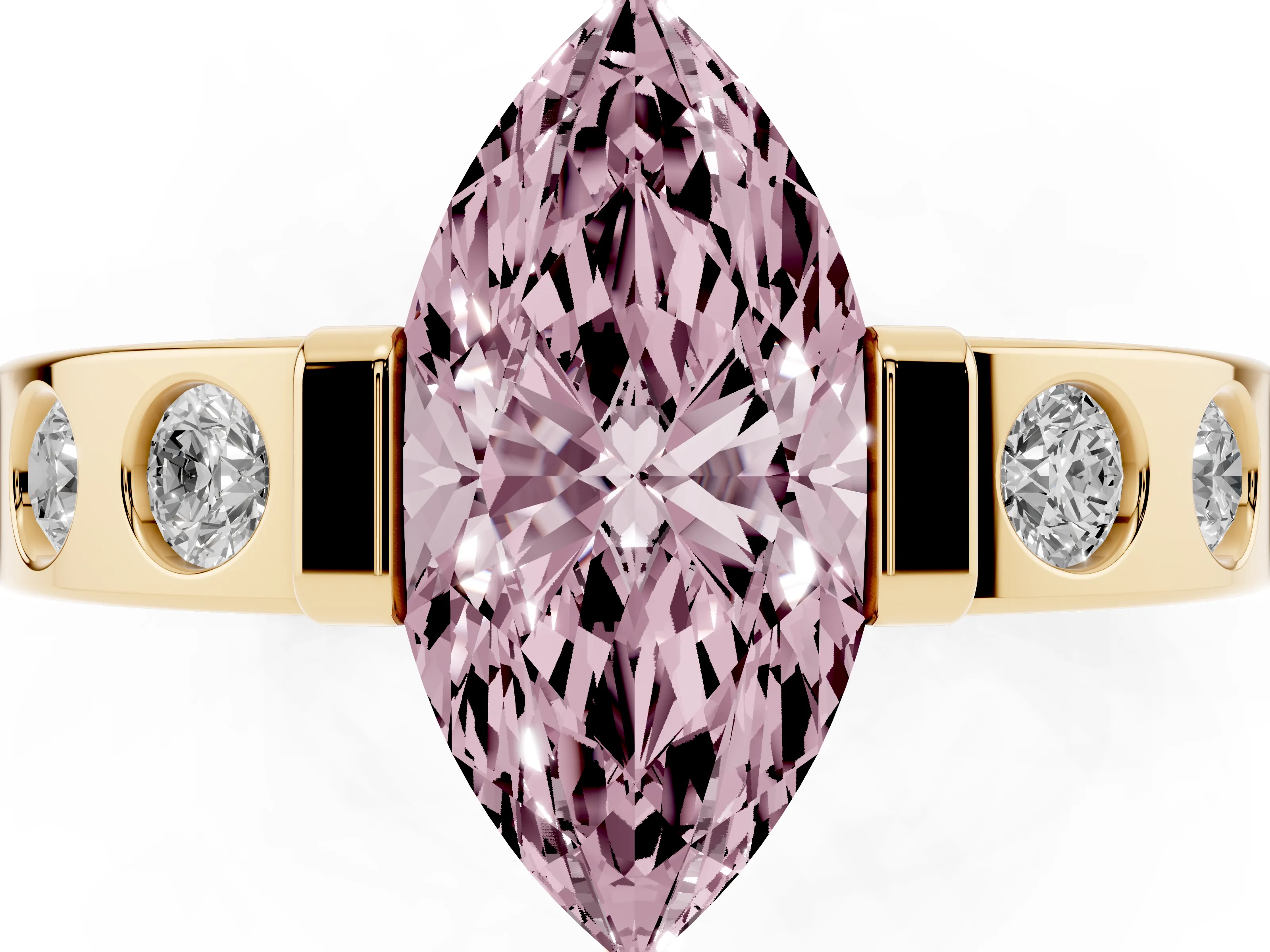Fancy Pink Marquise Cut Diamond Channel-Set Band Ring Set in Yellow gold with Bezel Prong Setting