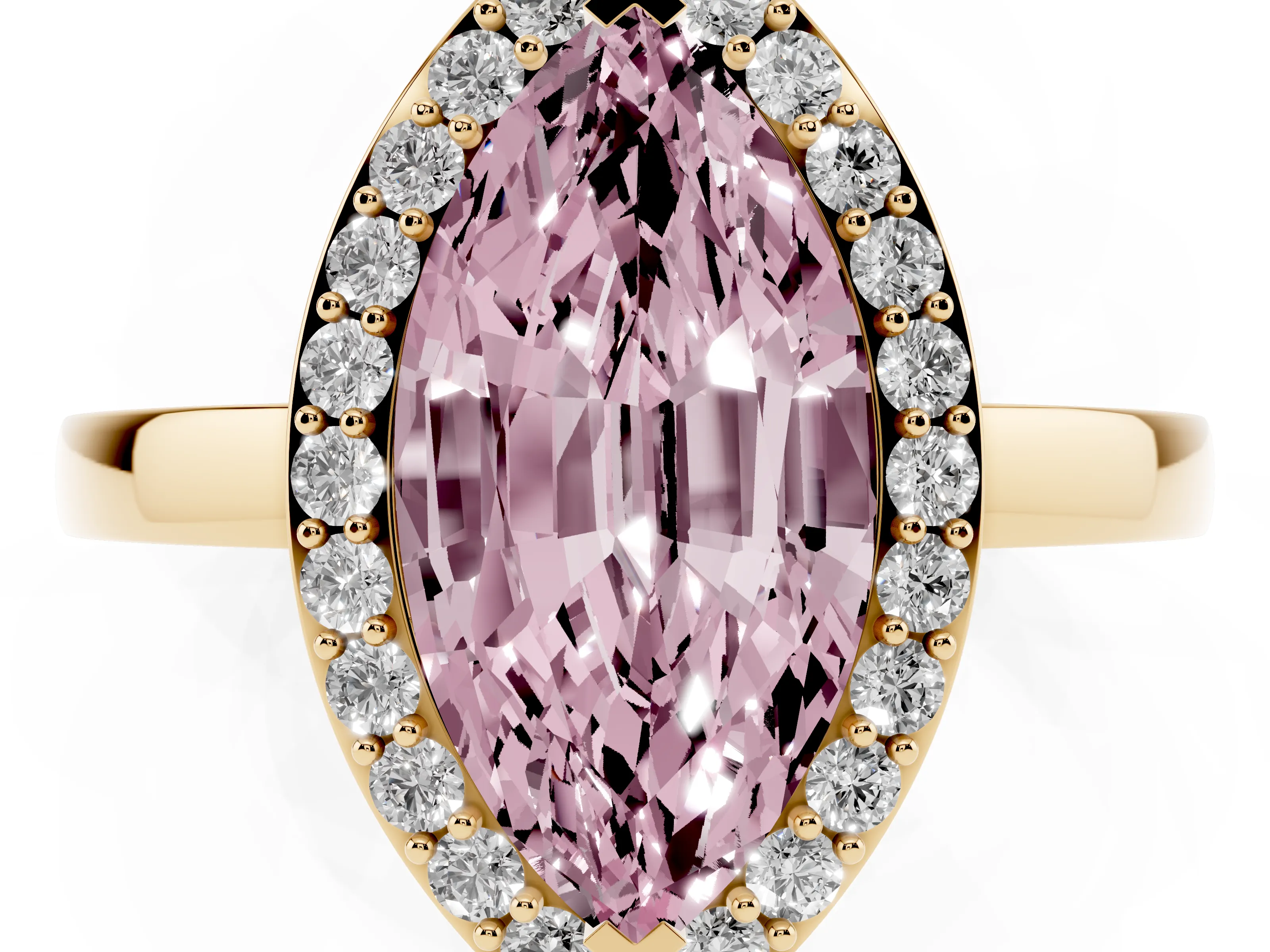 Fancy Pink Marquise Cut Diamond Halo Ring Set in Yellow gold with Solitaire Band and Prong Setting