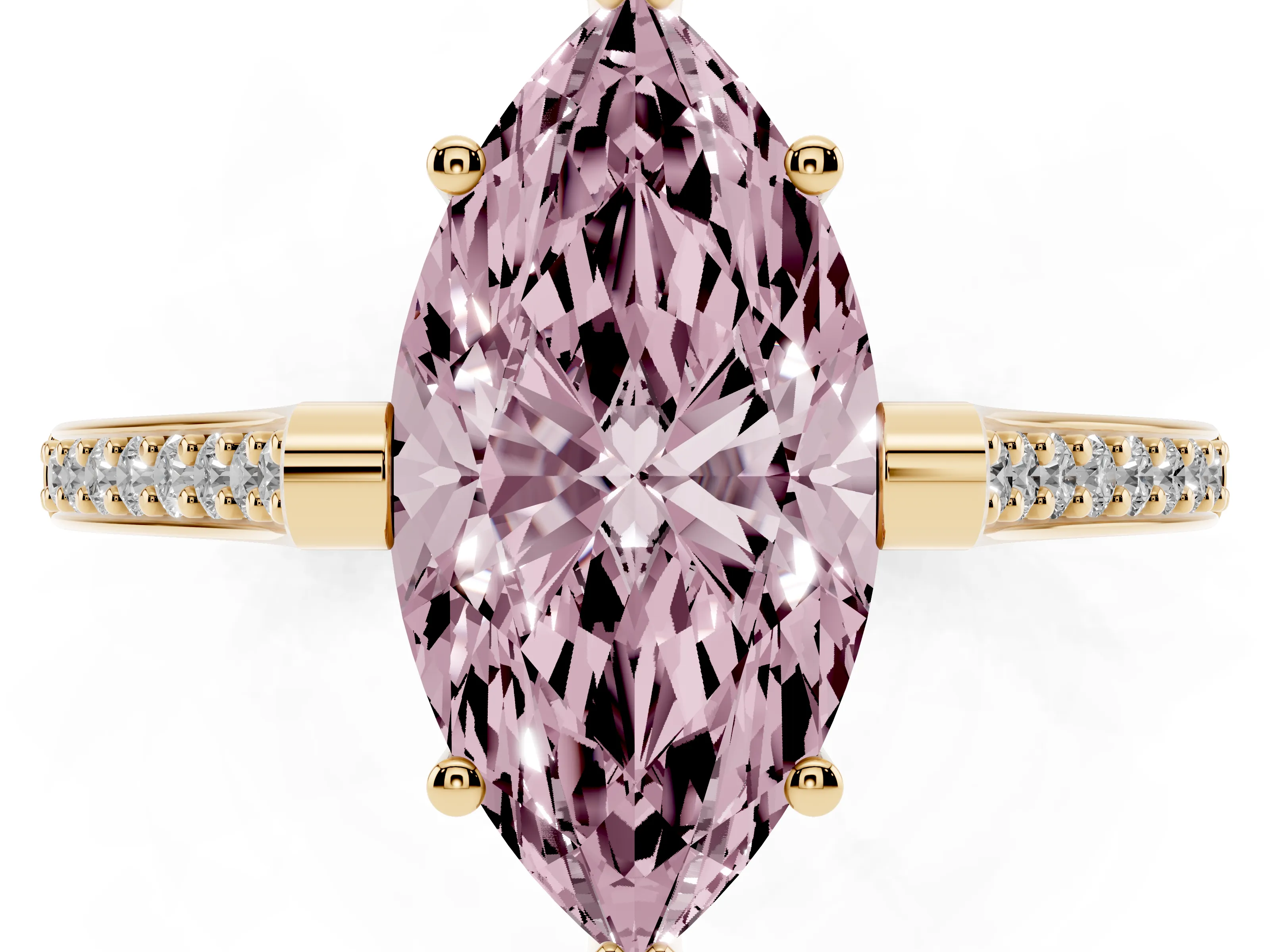 Fancy Pink Marquise Cut Diamond Solitaire Ring Set in Yellow gold with Channel Set Band and Bezel Prong Setting