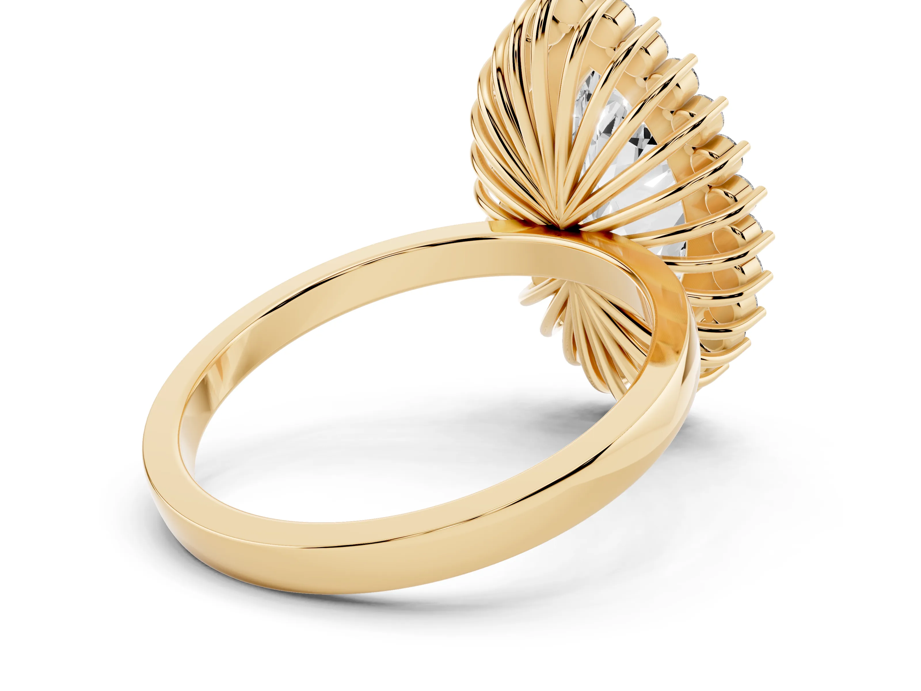 Marquise Cut Diamond Halo Ring Set in Yellow gold with Milgrain Edge and Round Prong Setting
