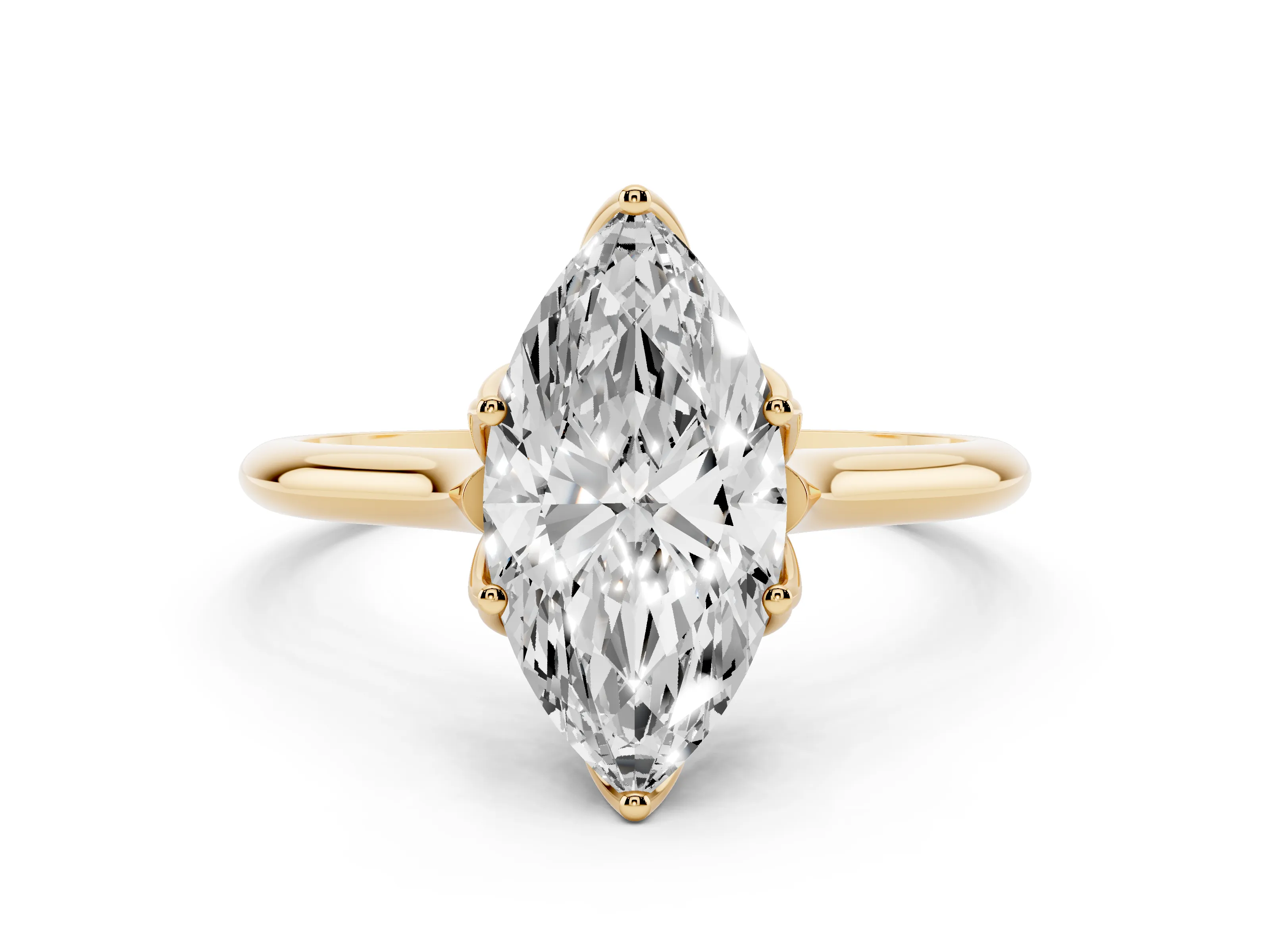 Marquise Cut Diamond Solitaire Cathedral Ring Set in Yellow gold with Prong Setting