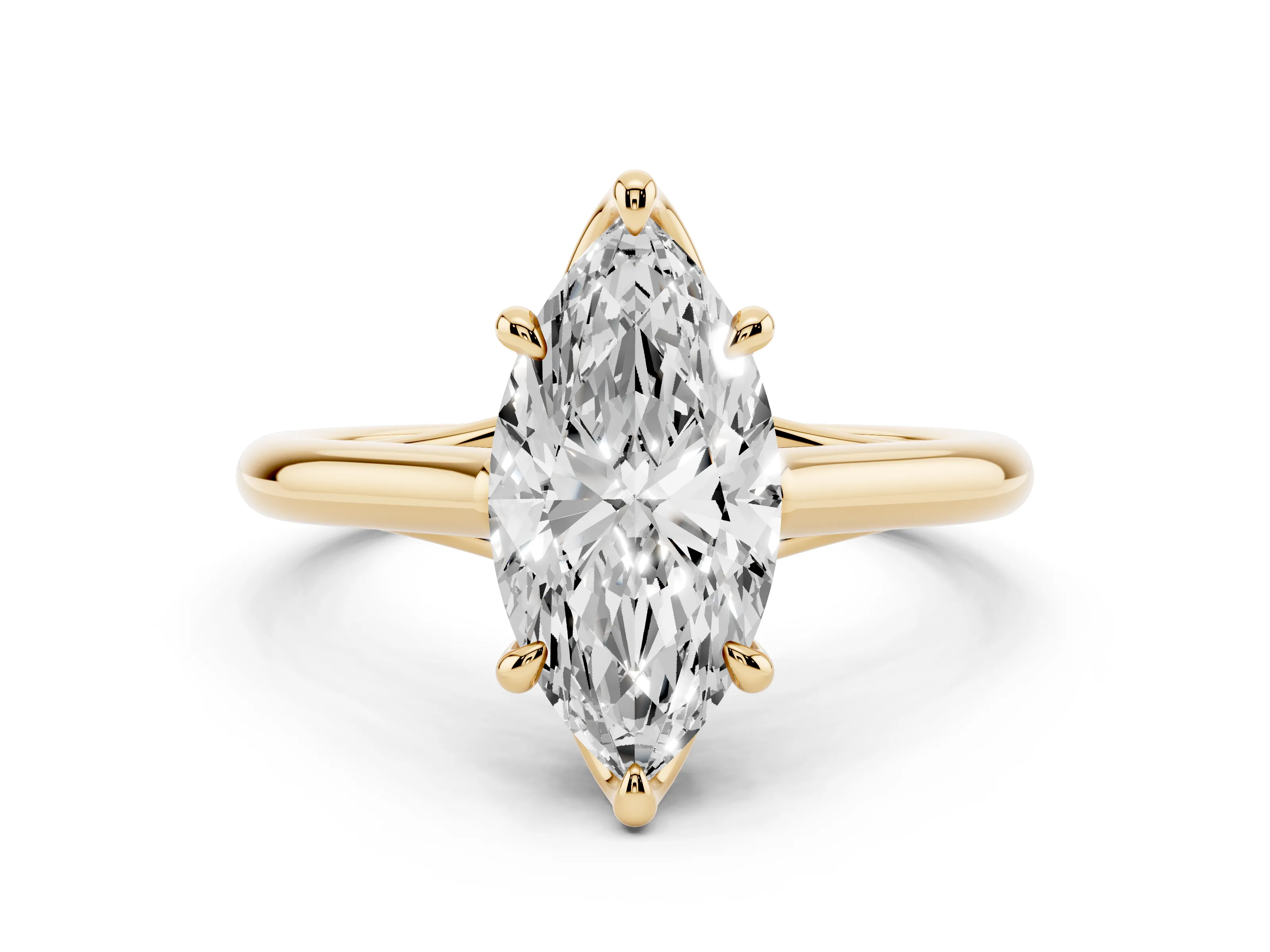 Marquise Cut Diamond Solitaire Engagement Ring Set in Yellow gold with Prong Setting and Plain Classic Band