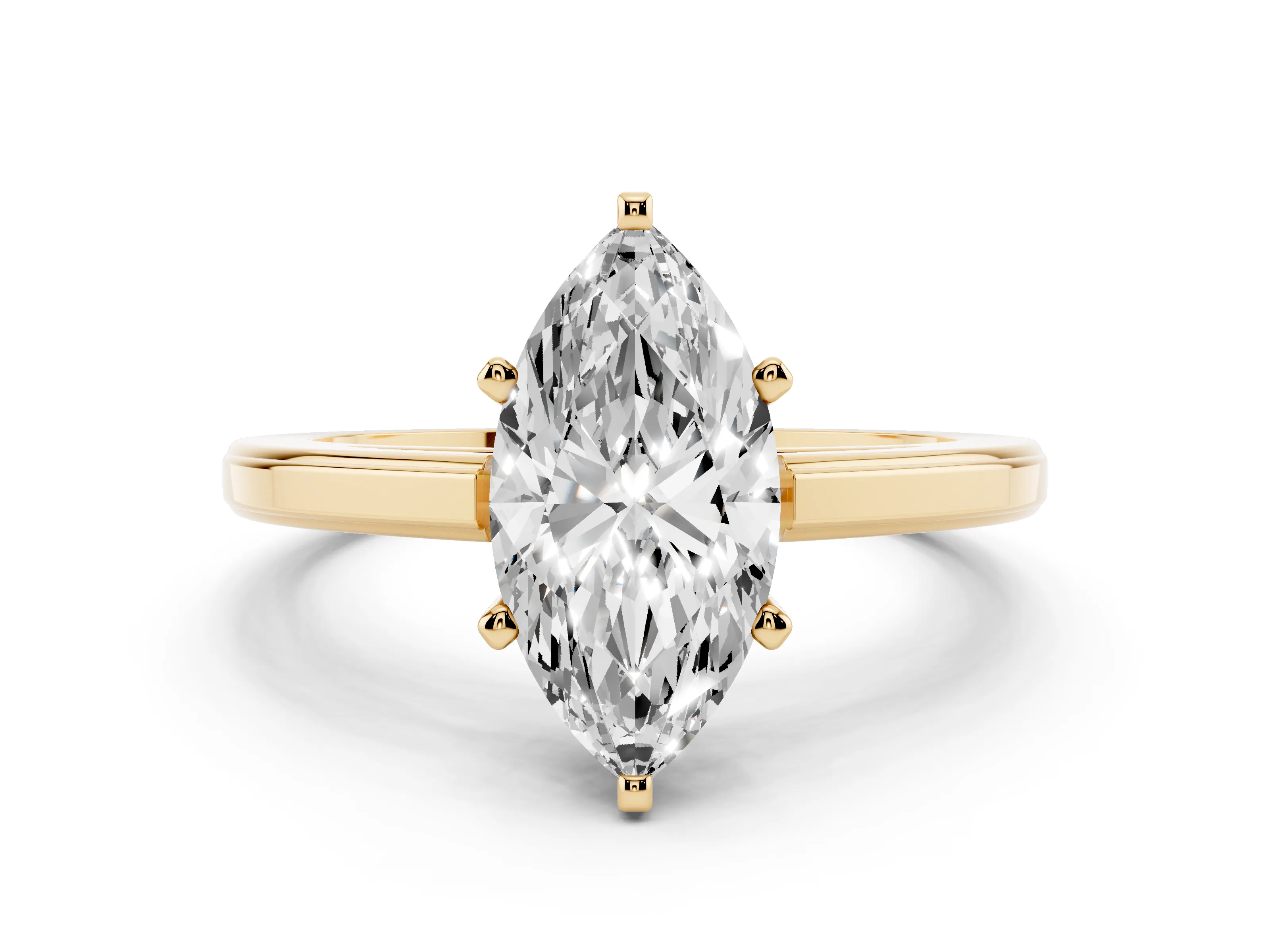 Marquise Cut Diamond Solitaire Ring Set in Yellow gold with Prong Setting and Classic Band