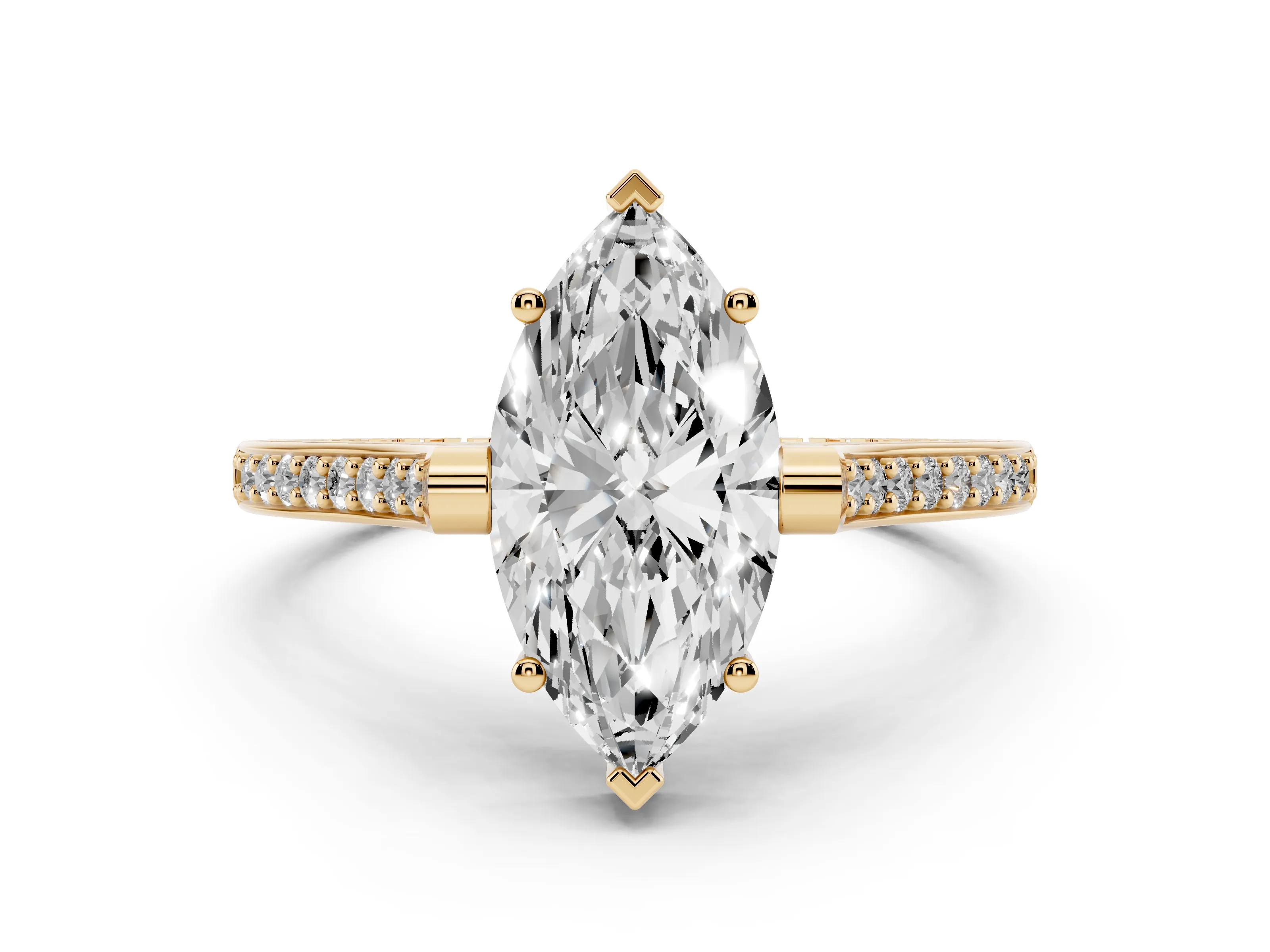 Marquise Cut Diamond Solitaire Ring Set in Yellow gold with Channel Set Band and Bezel Prong Setting
