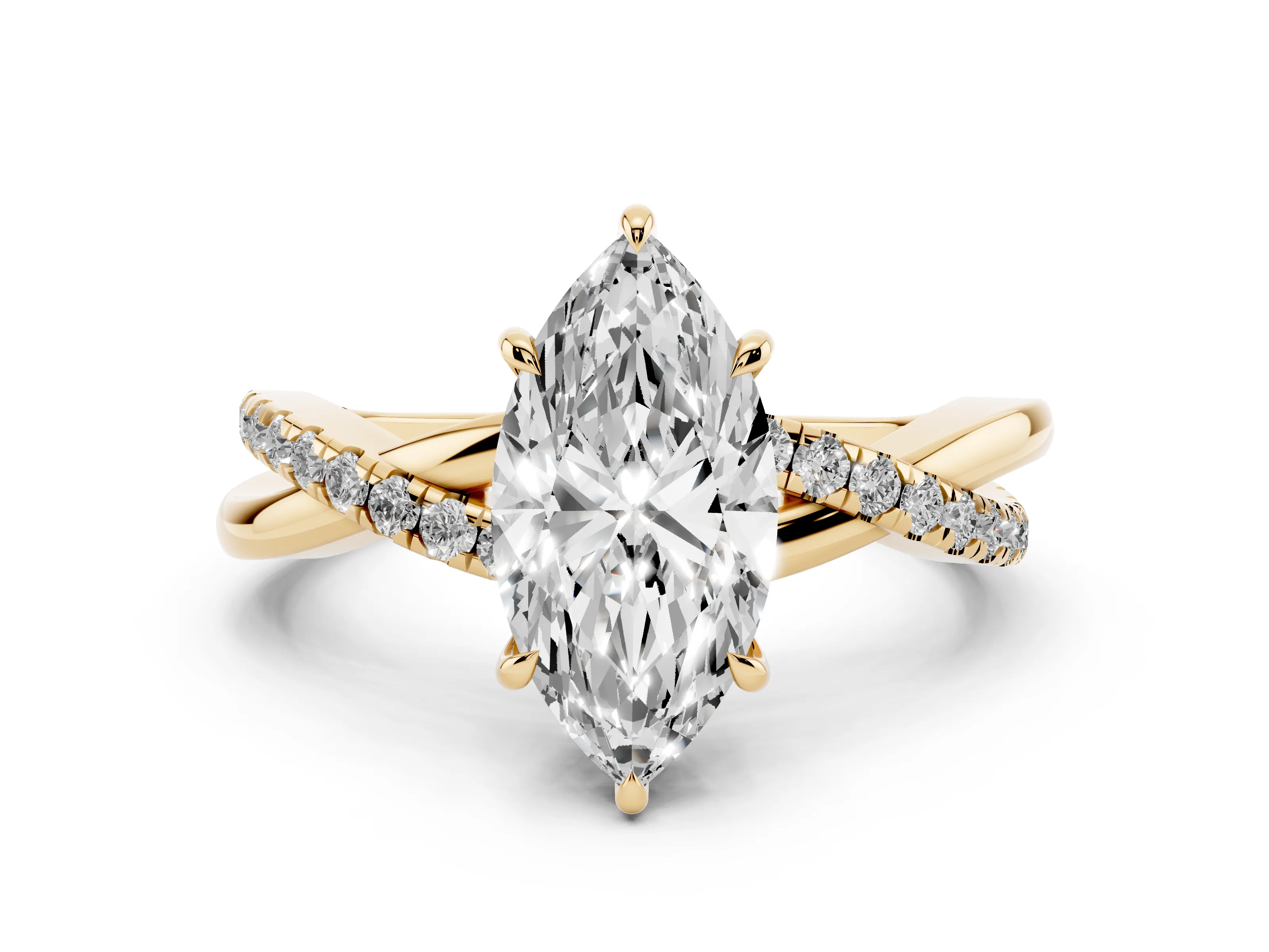 Marquise Cut Diamond Twisted Pavé Band Ring Set in Yellow gold with Prong Setting
