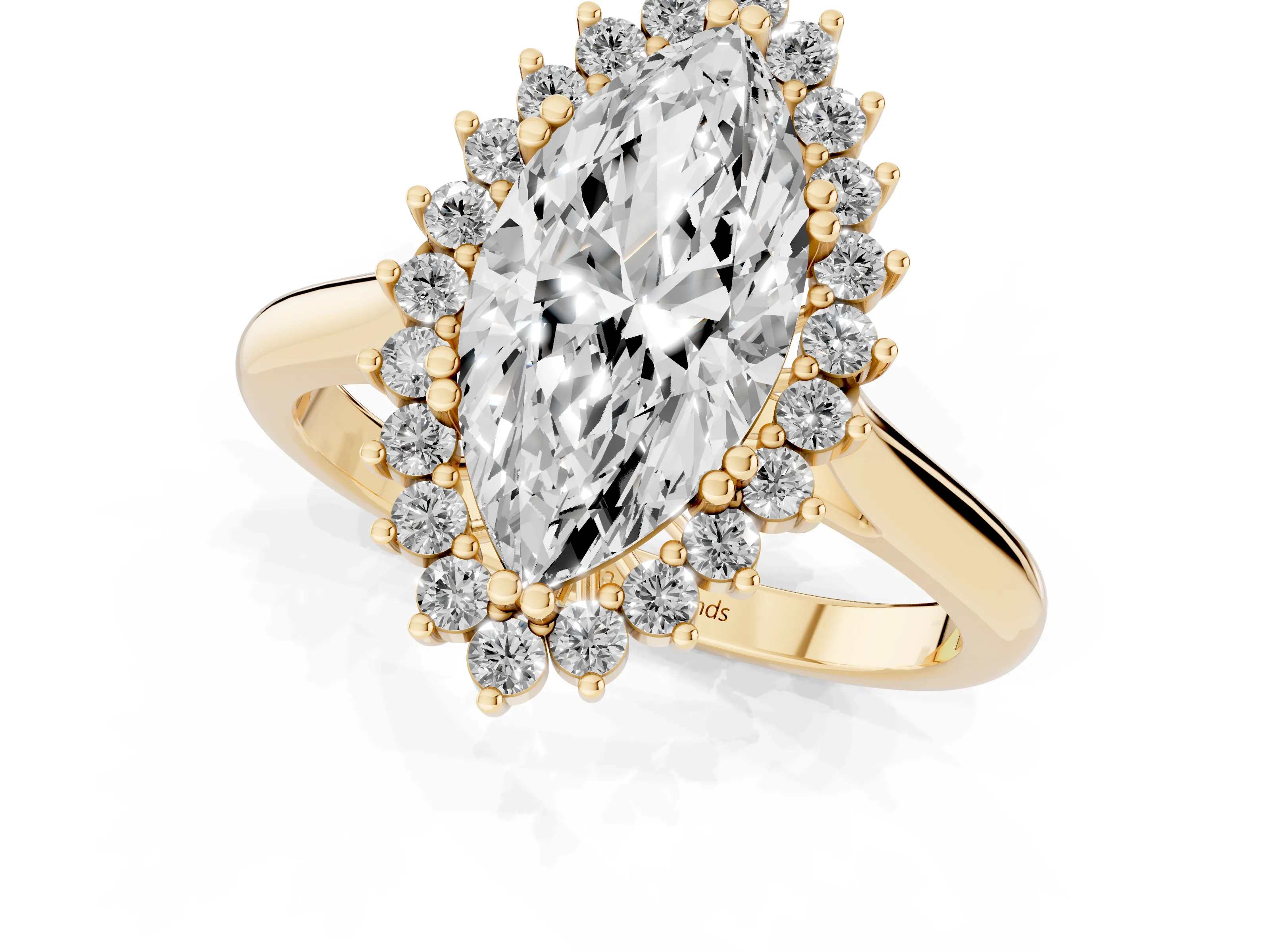 Marquise Cut Diamond Halo Ring Set in Yellow gold with Plain Solitaire Band and Prong Setting – second view