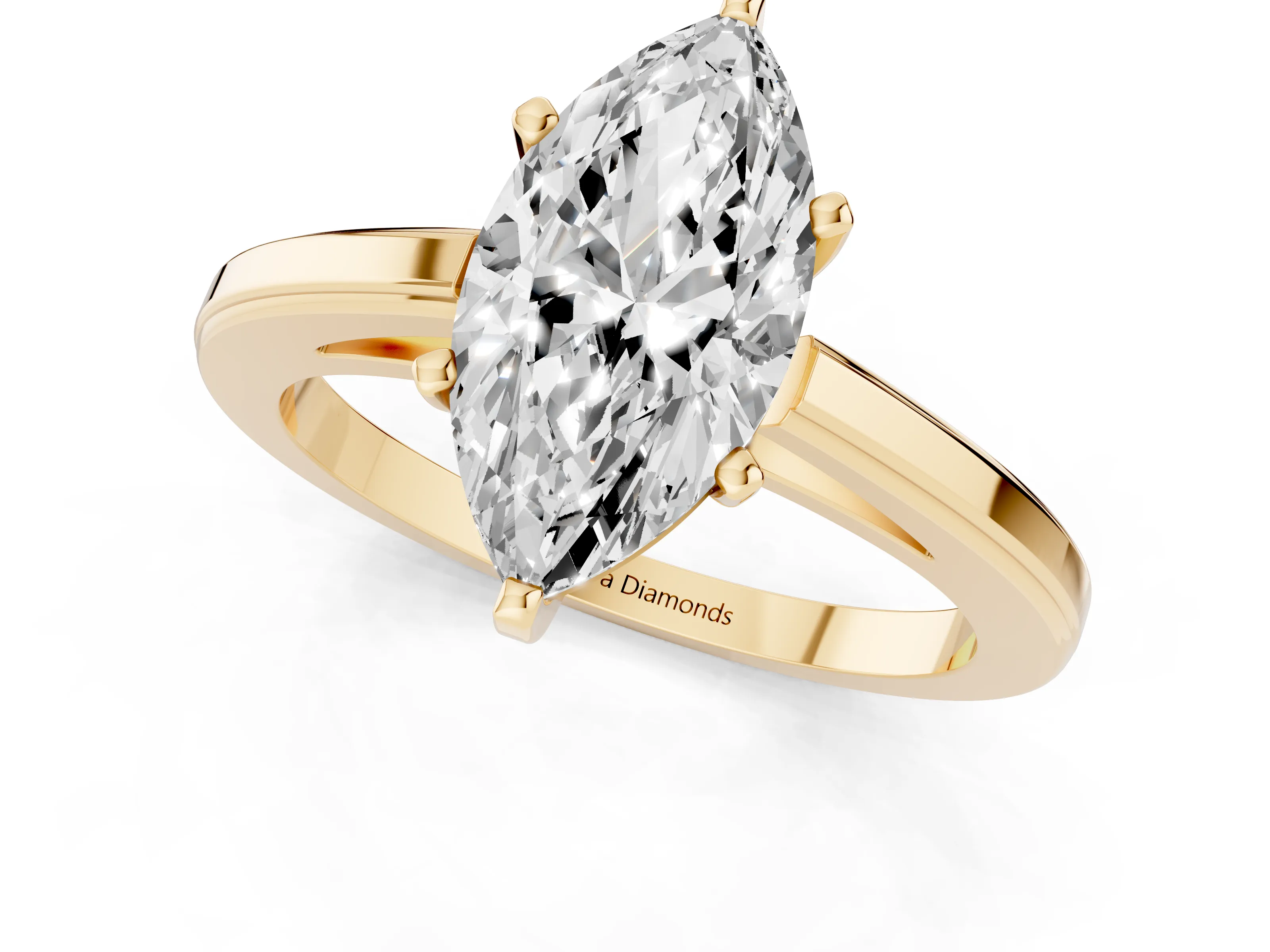 Marquise Cut Diamond Solitaire Ring Set in Yellow gold with Prong Setting and Classic Band
