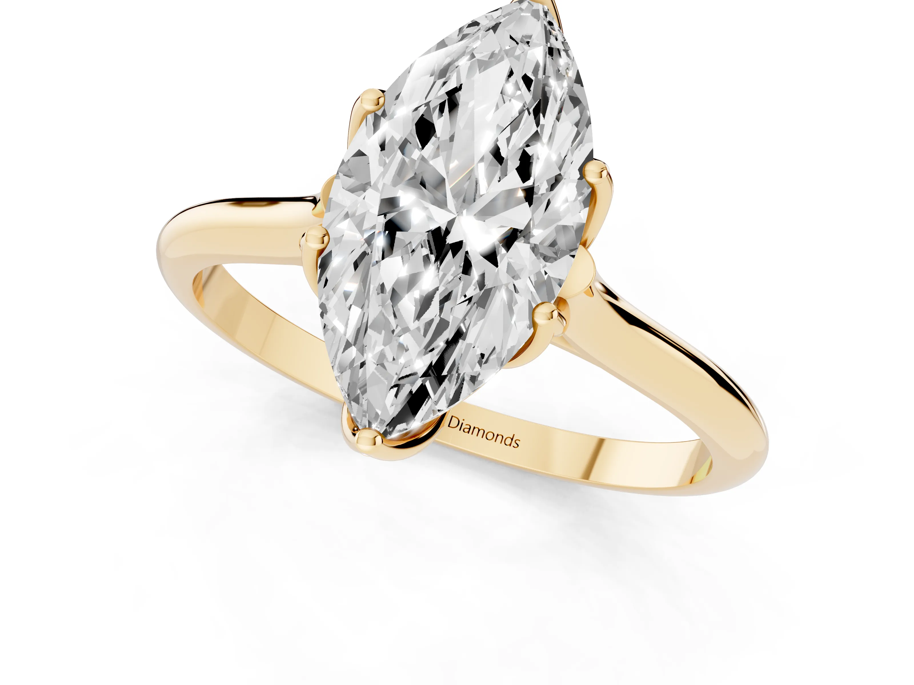 Marquise Cut Diamond Solitaire Cathedral Ring Set in Yellow gold with Prong Setting