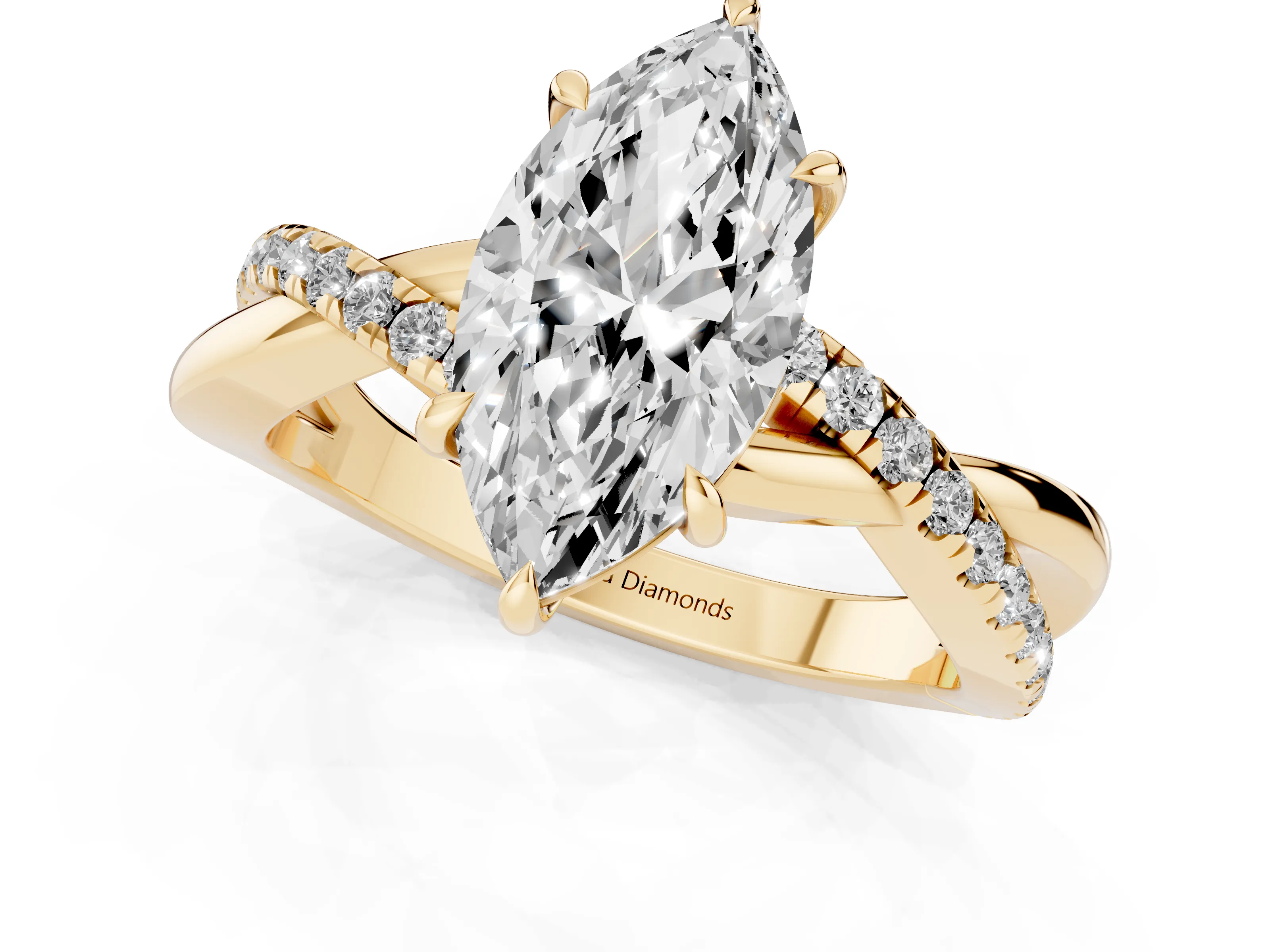 Marquise Cut Diamond Twisted Pavé Band Ring Set in Yellow gold with Prong Setting