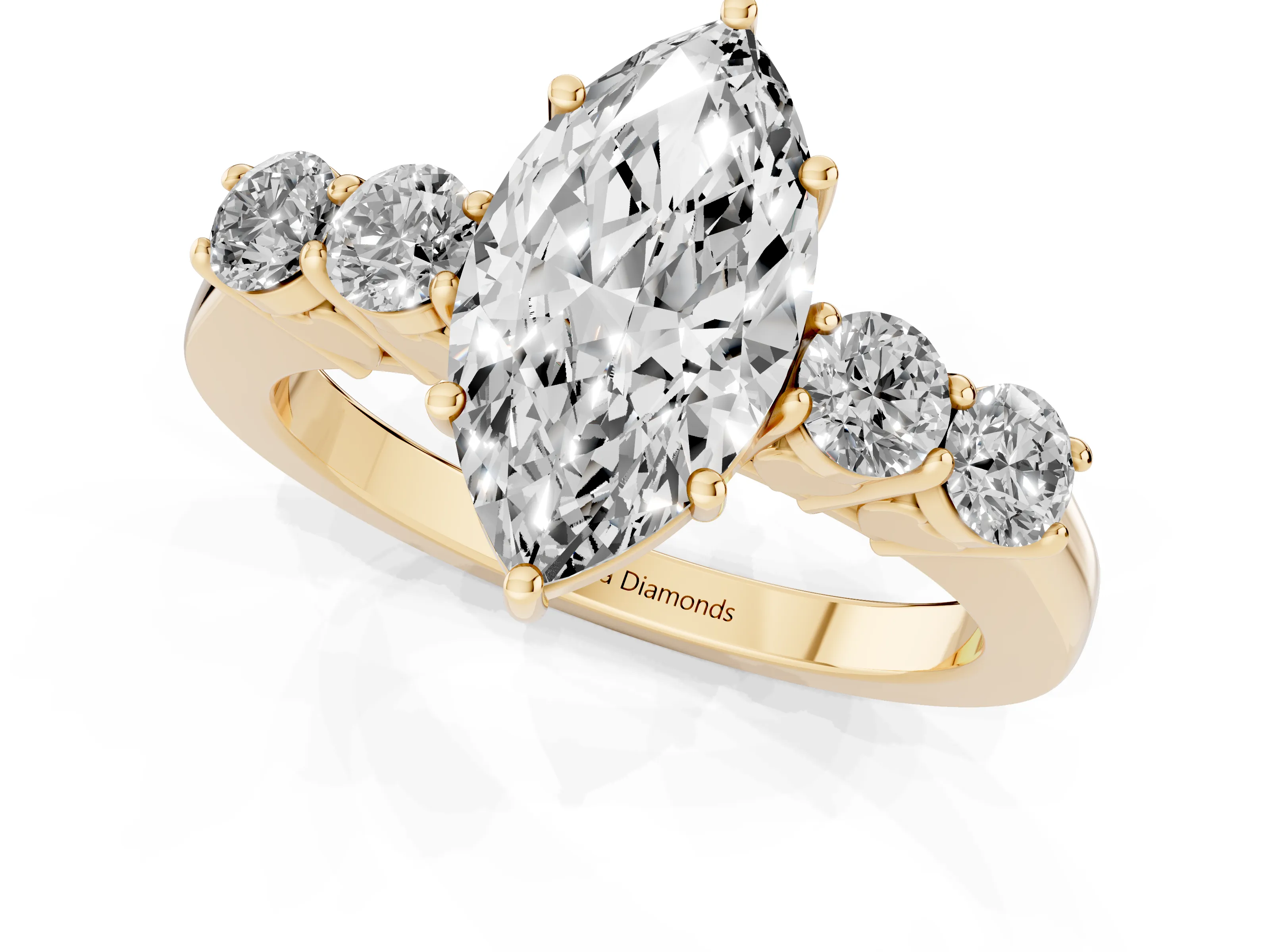 Marquise Cut Diamond Five-Stone Prong Set Band Ring Set in Yellow gold with Polished Band