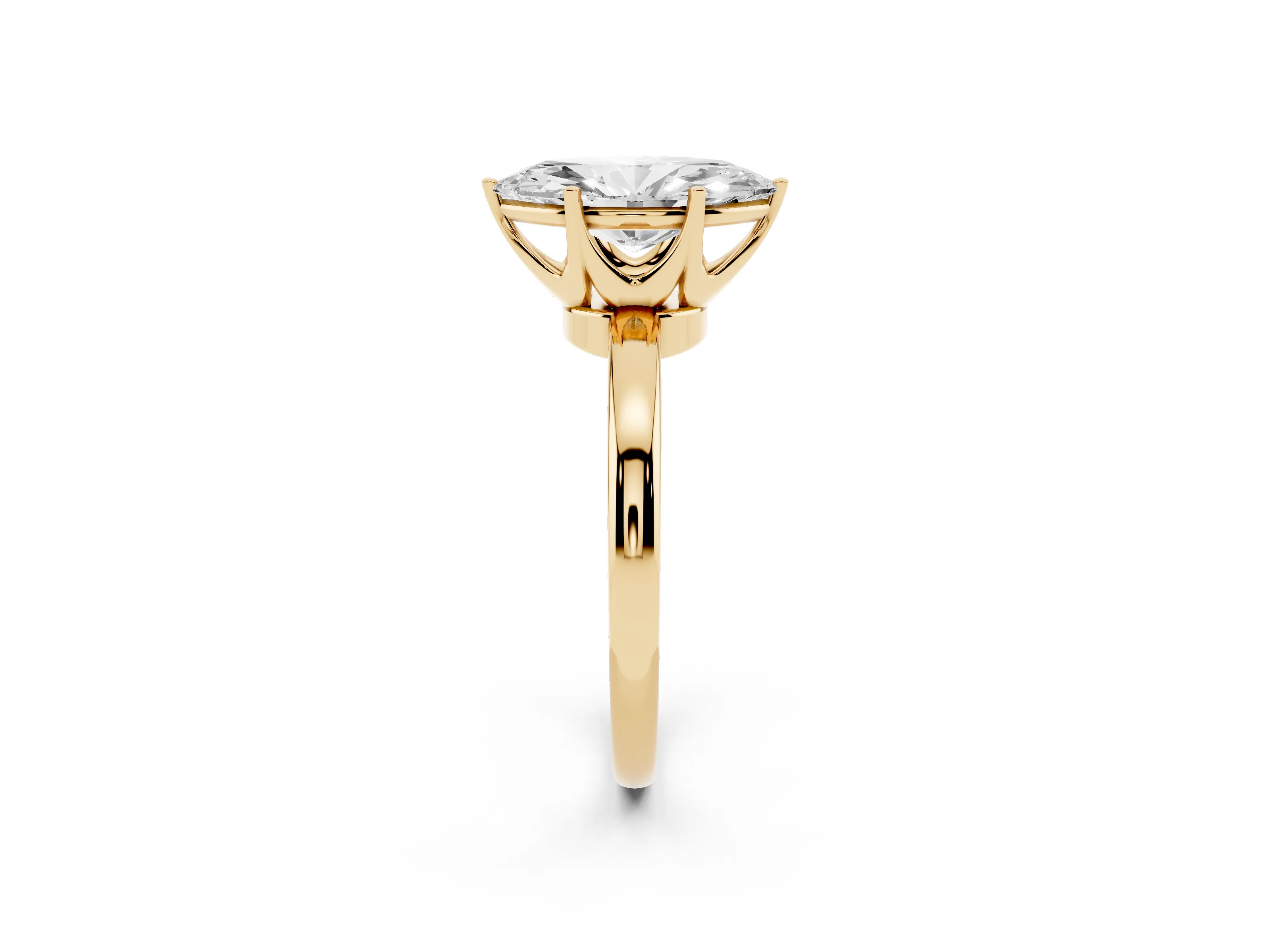 Marquise Cut Diamond Solitaire Ring Set in Yellow gold with Raised Prong Setting on a Classic Band
