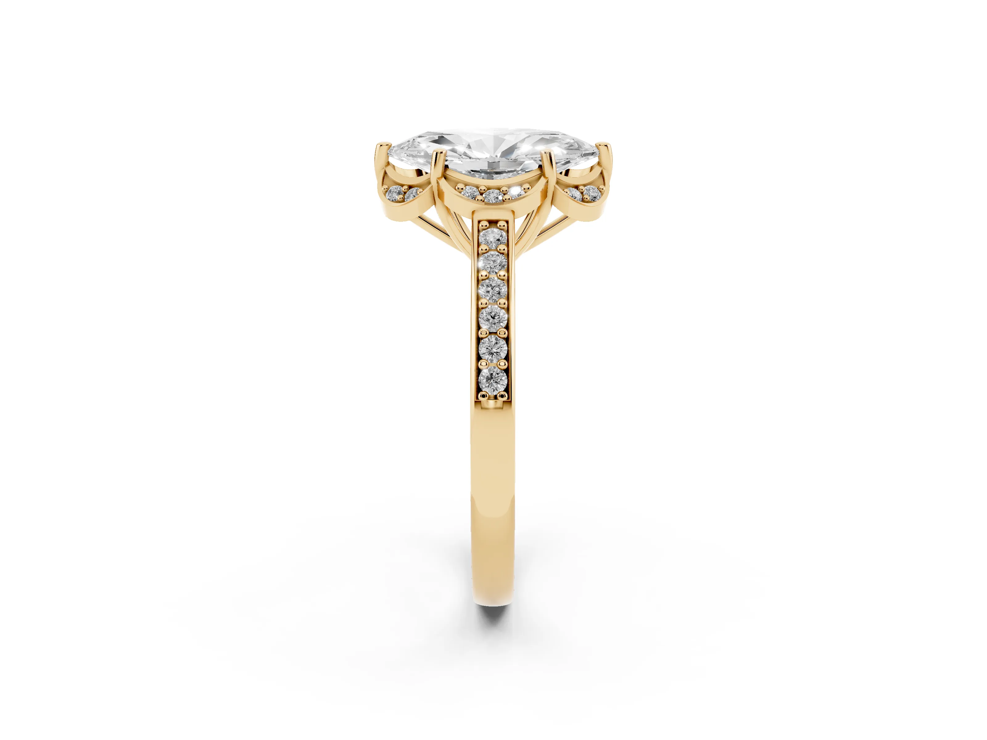 Marquise Cut Diamond Halo Ring Set in Yellow gold with Channel Set Band and Prong Setting