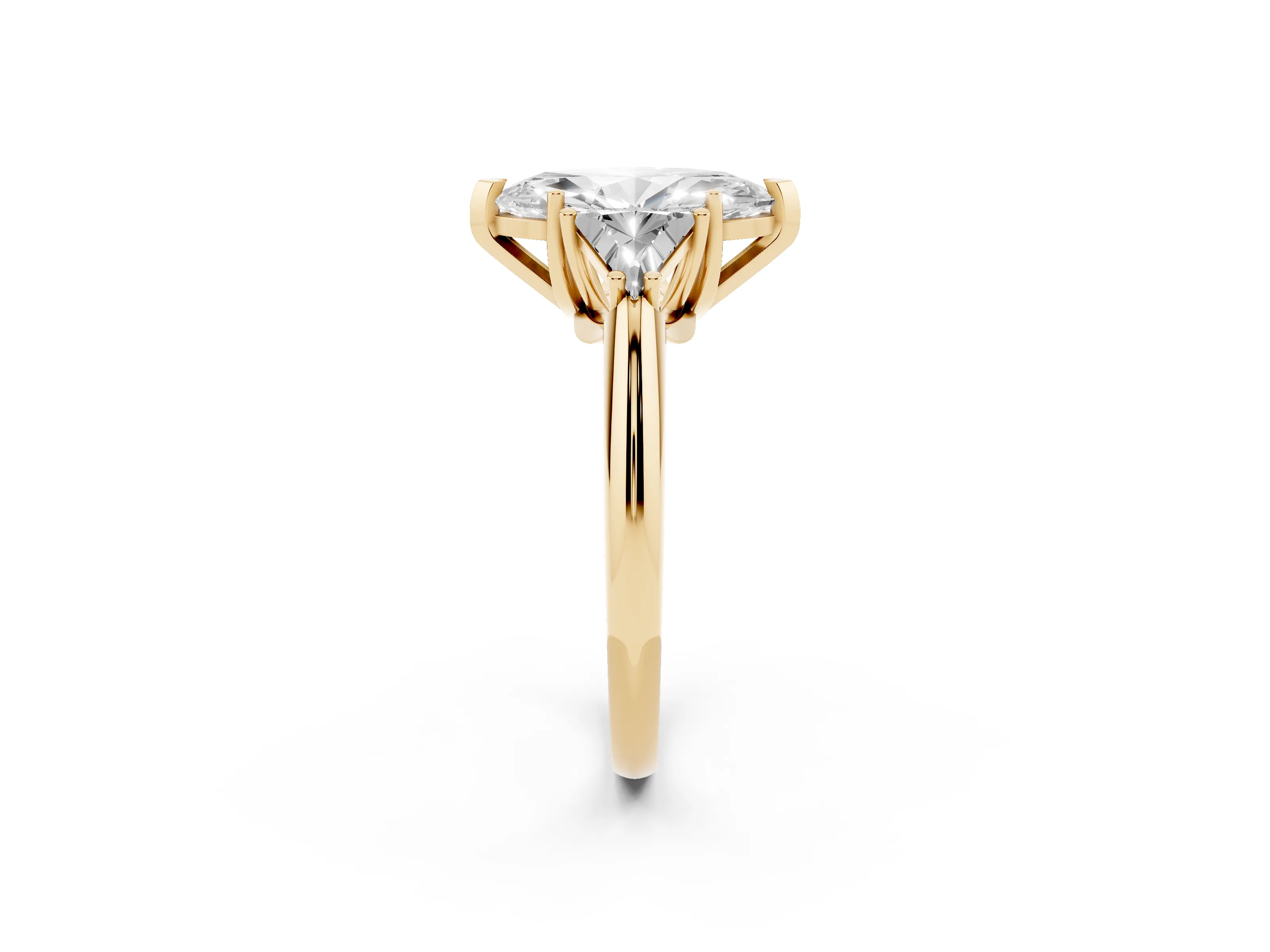 Marquise Cut Diamond Three-Stone Engagement Ring Set in Yellow gold with Trillion Side Stones
