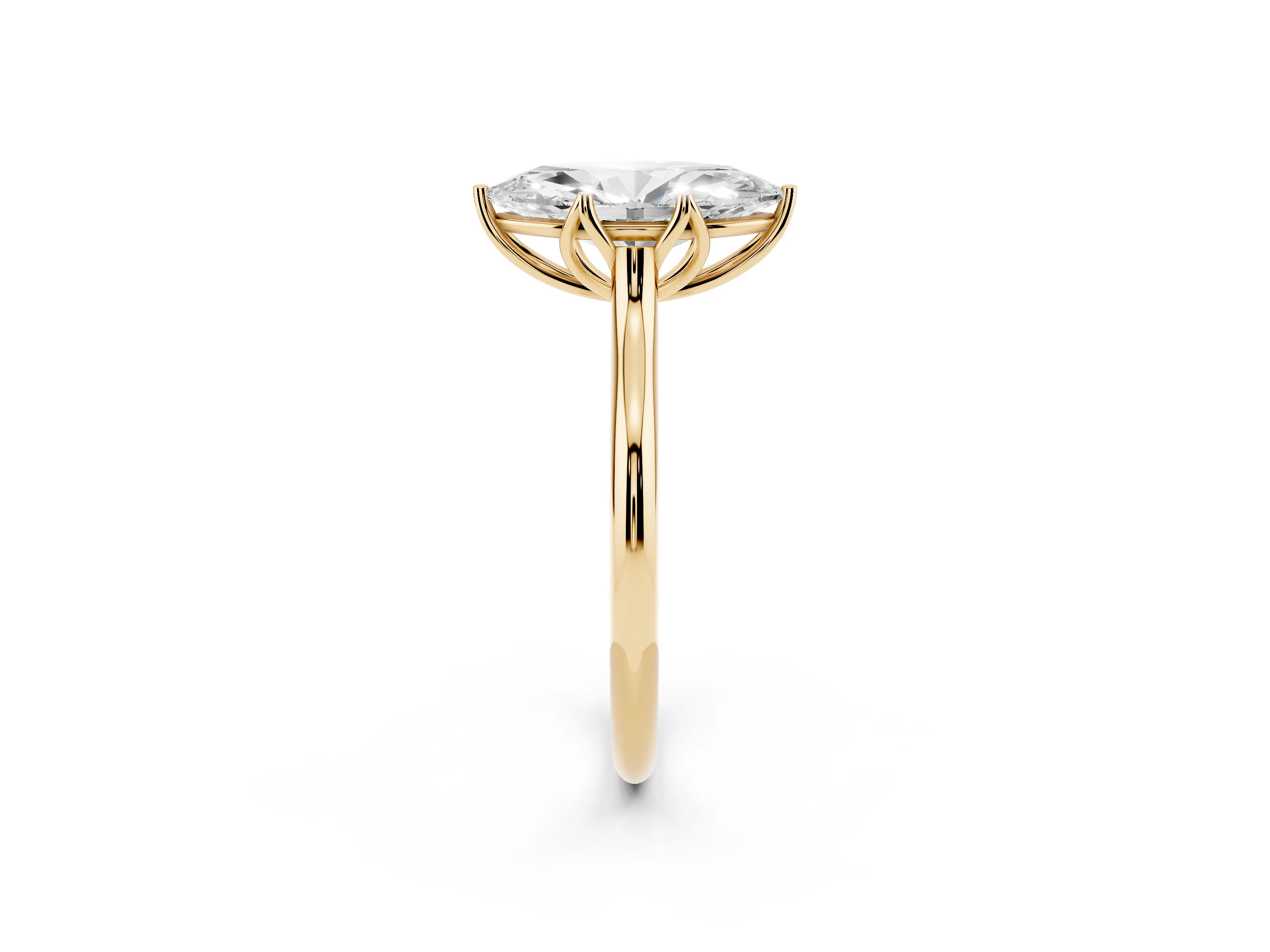 Marquise Cut Diamond Solitaire Cathedral Ring Set in Yellow gold with Prong Setting
