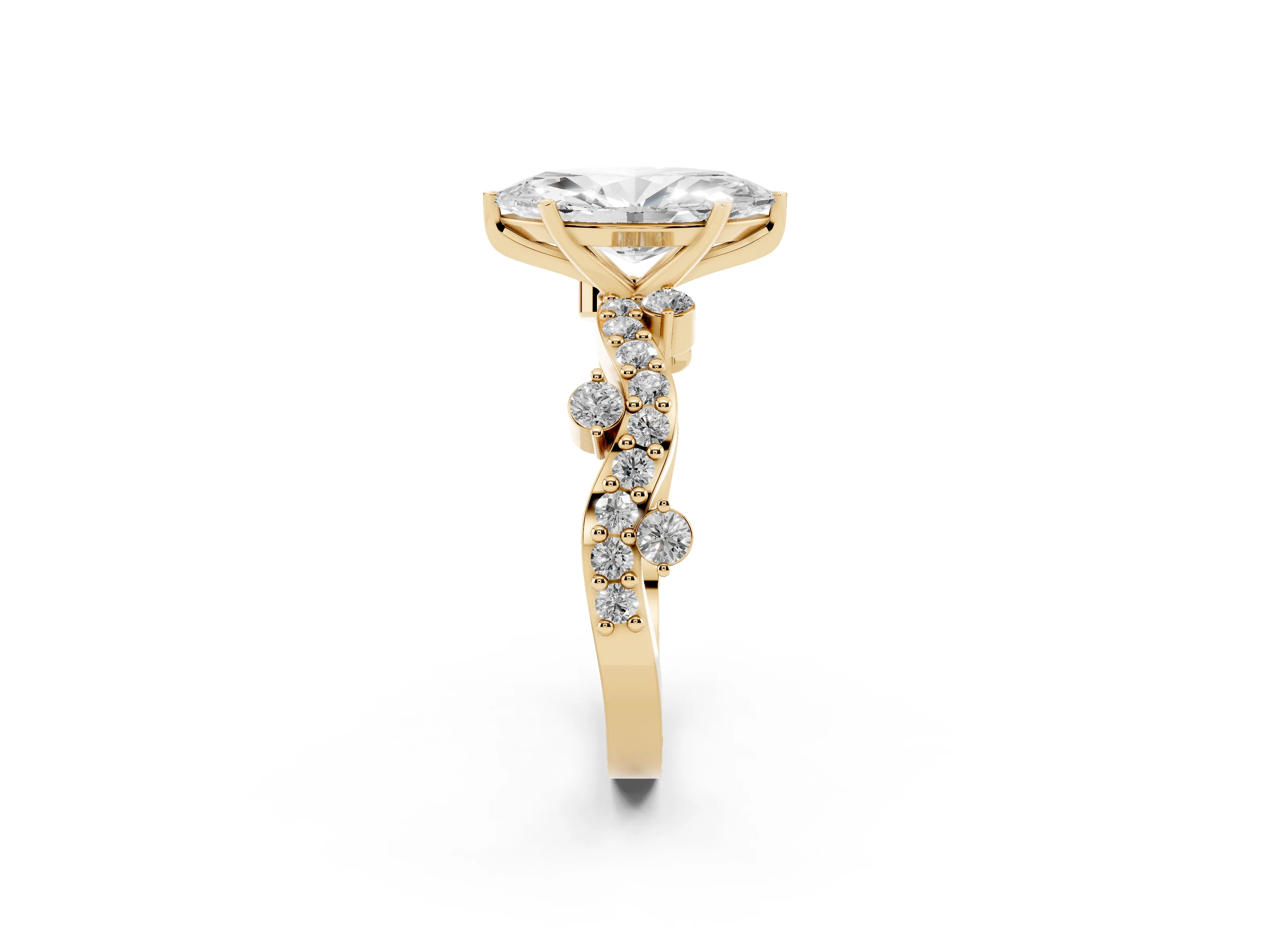 Marquise Cut Diamond Solitaire Twisted Band Set in Yellow gold with Pavé Setting