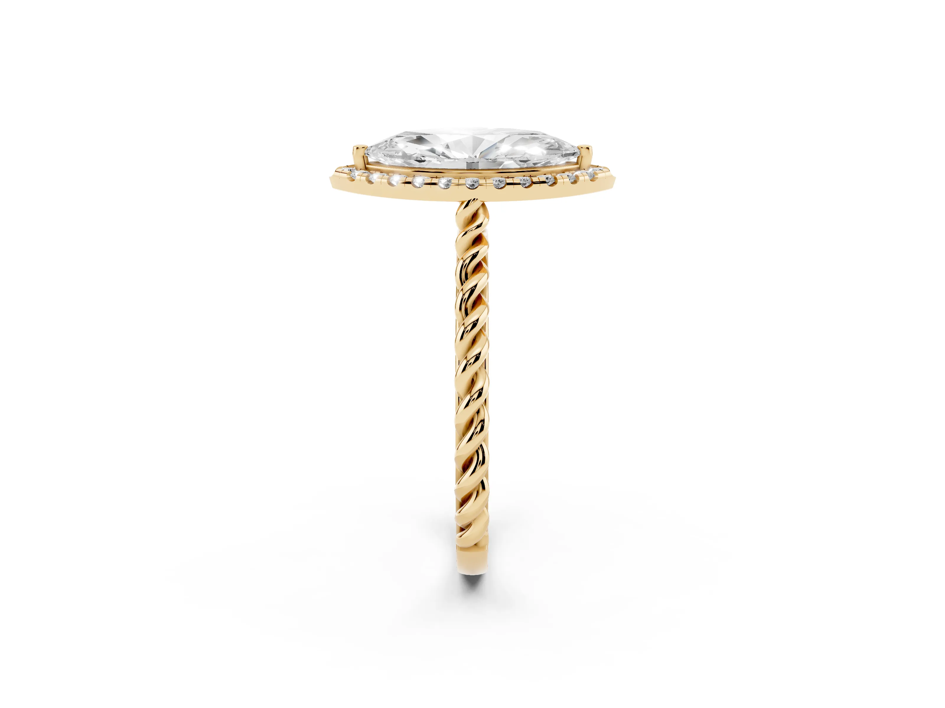 Marquise Cut Diamond Halo Ring Set in Yellow gold with Plain Twisted Band