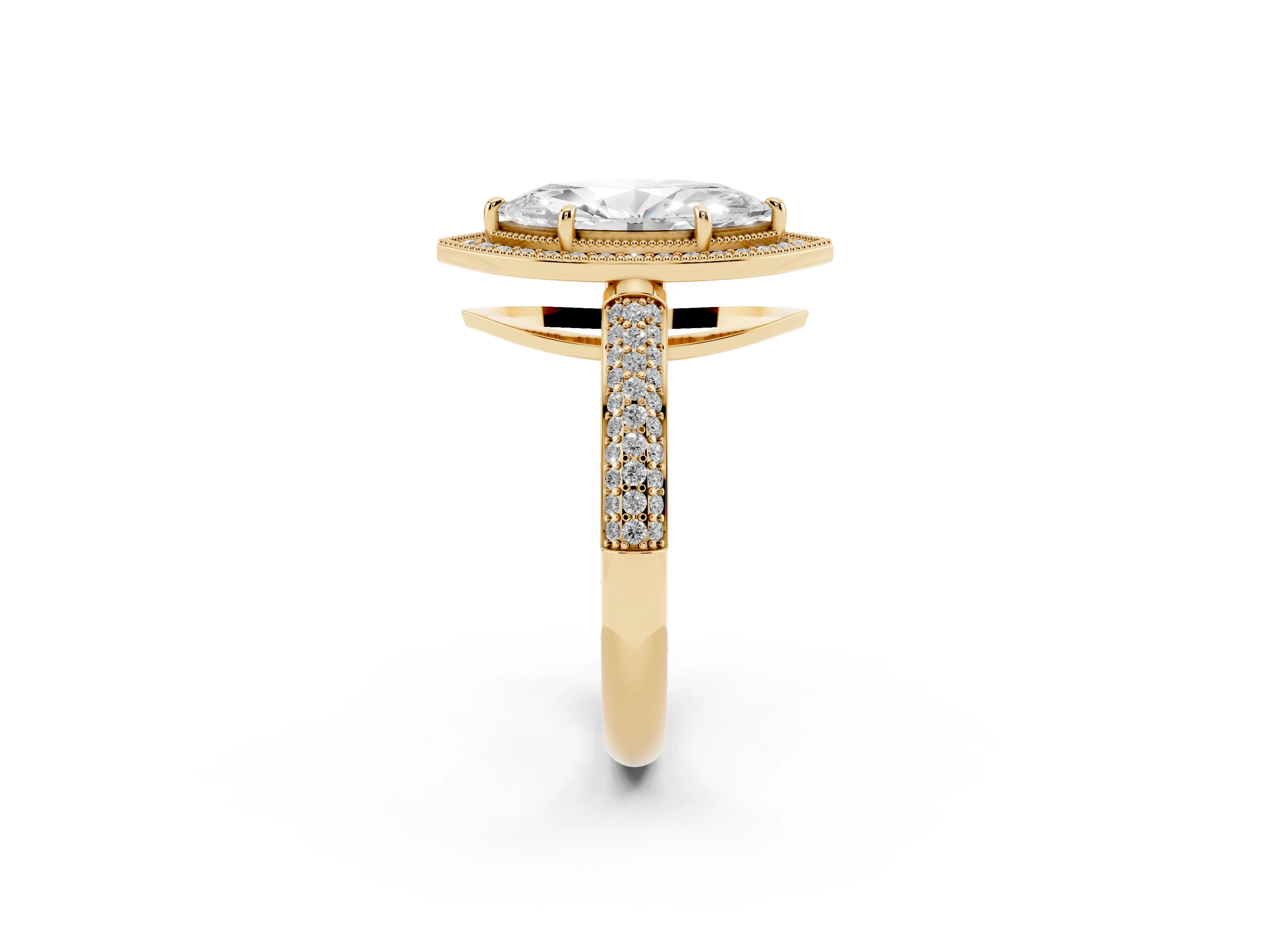 Marquise Cut Diamond Halo Pavé Band Set in Yellow gold with Prong Setting