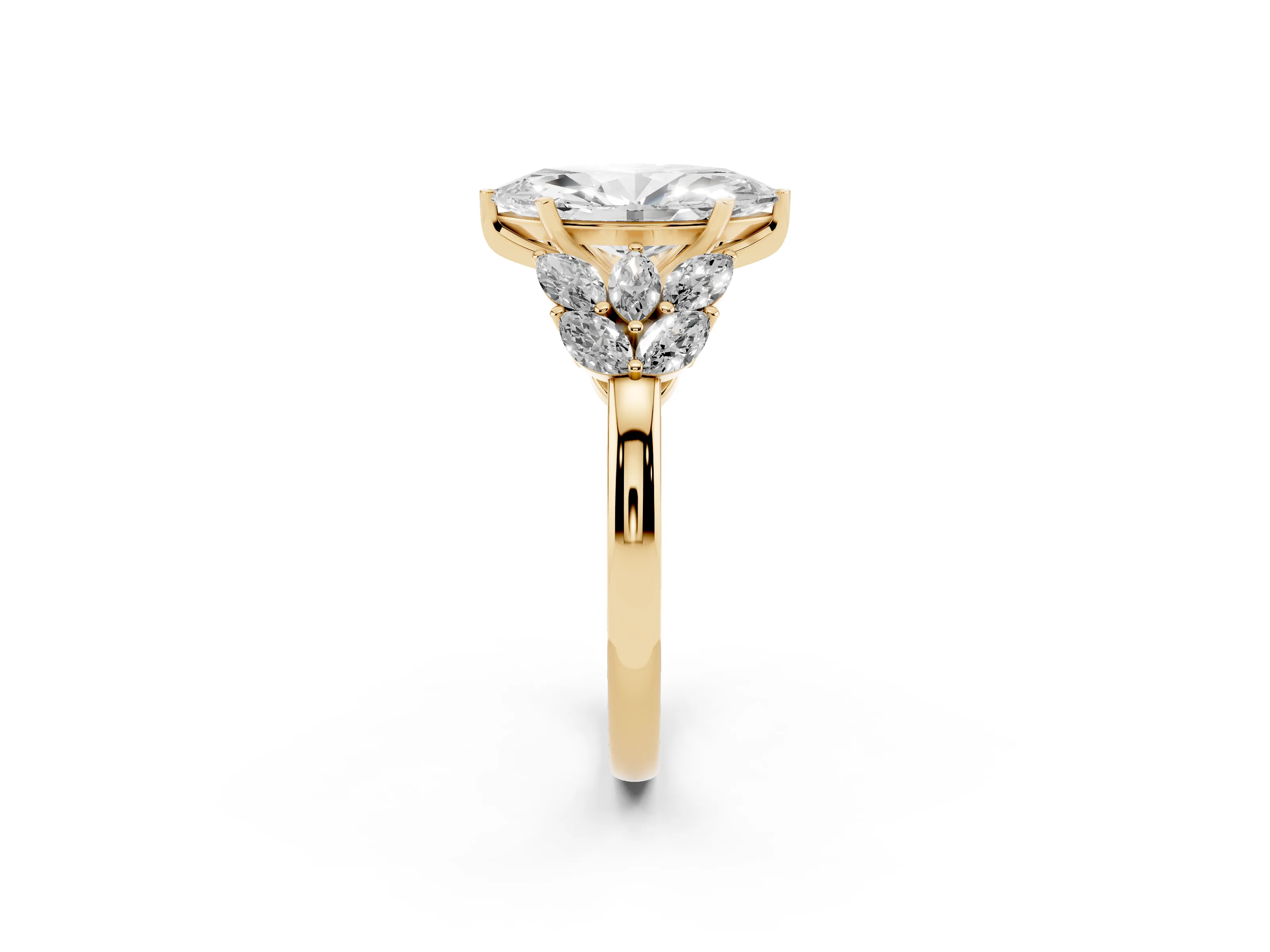 Marquise Cut Diamond Cluster Leaf Design Ring Set in Yellow gold with Prong Setting