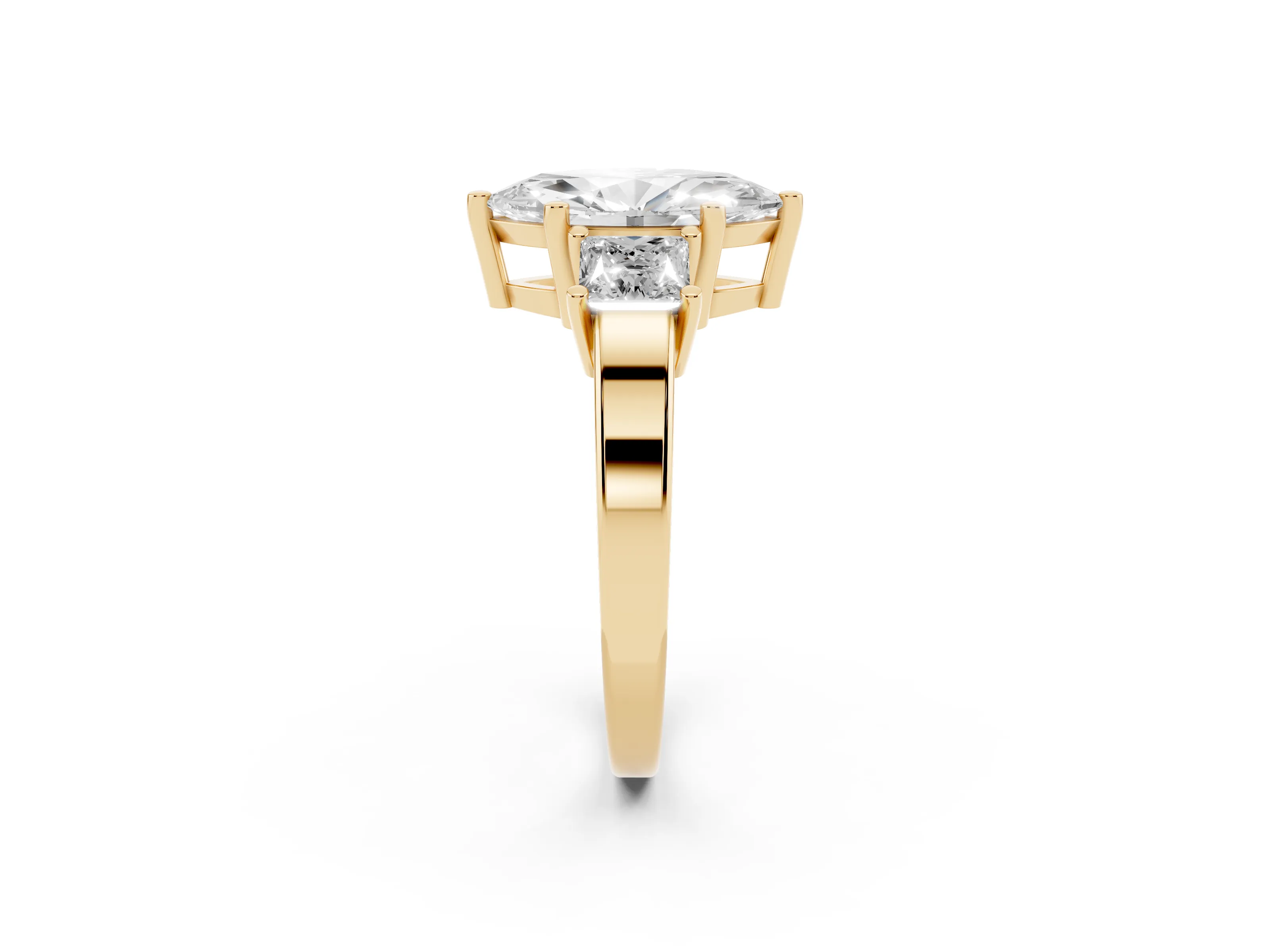Three-Stone Marquise Cut Diamond Solitaire Ring Set in Yellow gold with Prong Setting
