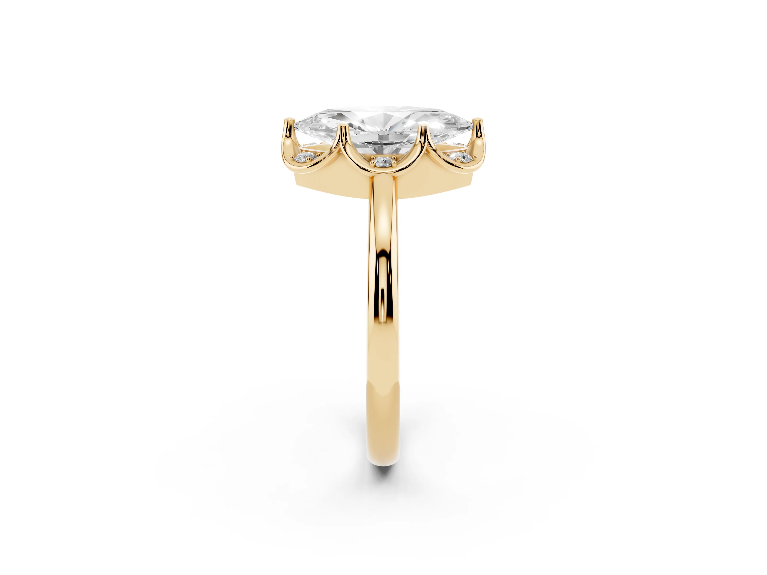Marquise Cut Diamond Round Cluster Halo Ring Set in Yellow gold with Solitaire Band and Prong Setting