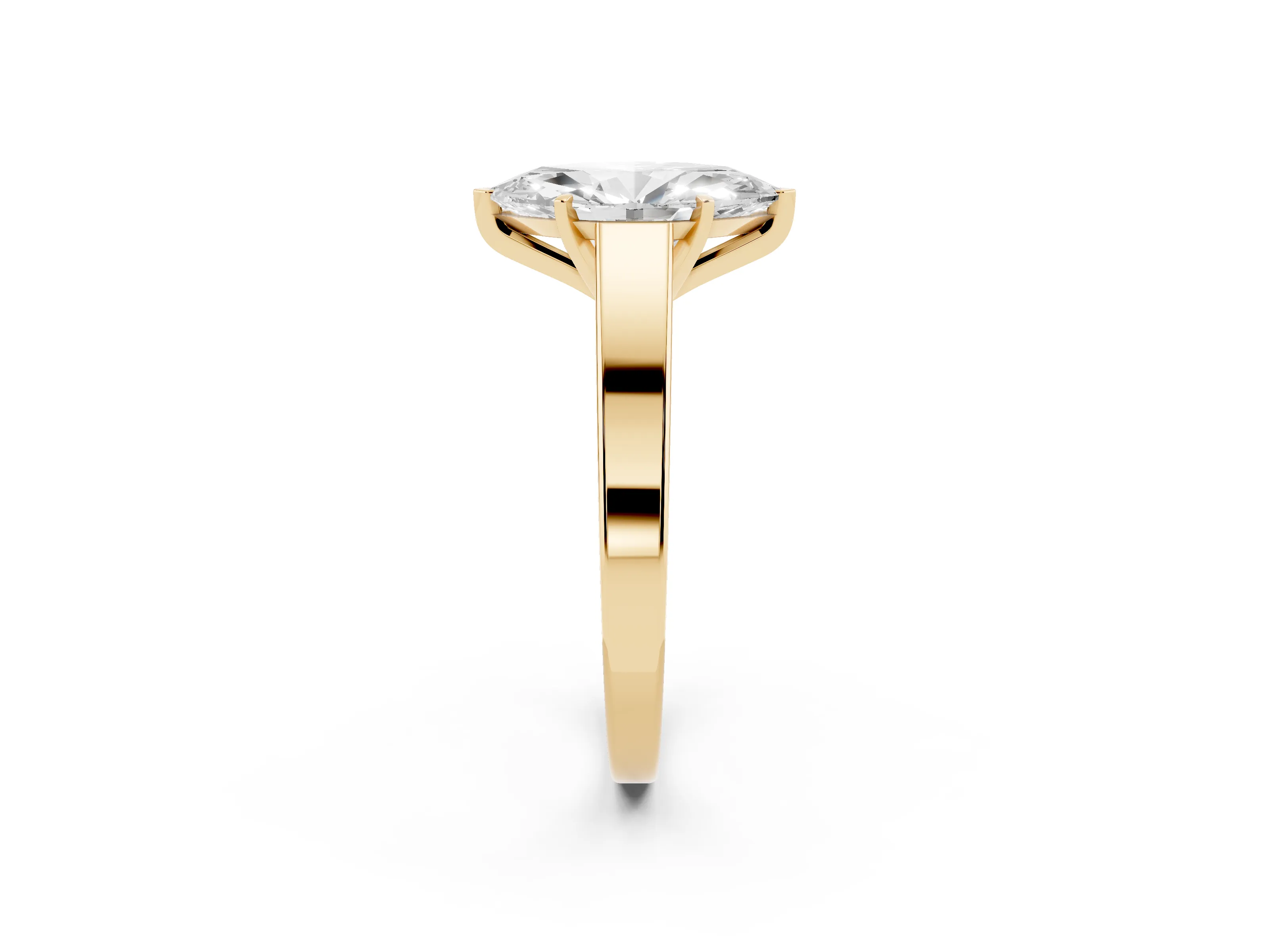 Marquise Cut Diamond Solitaire Engagement Ring Set in Yellow gold with Prong Setting and Tapered Band