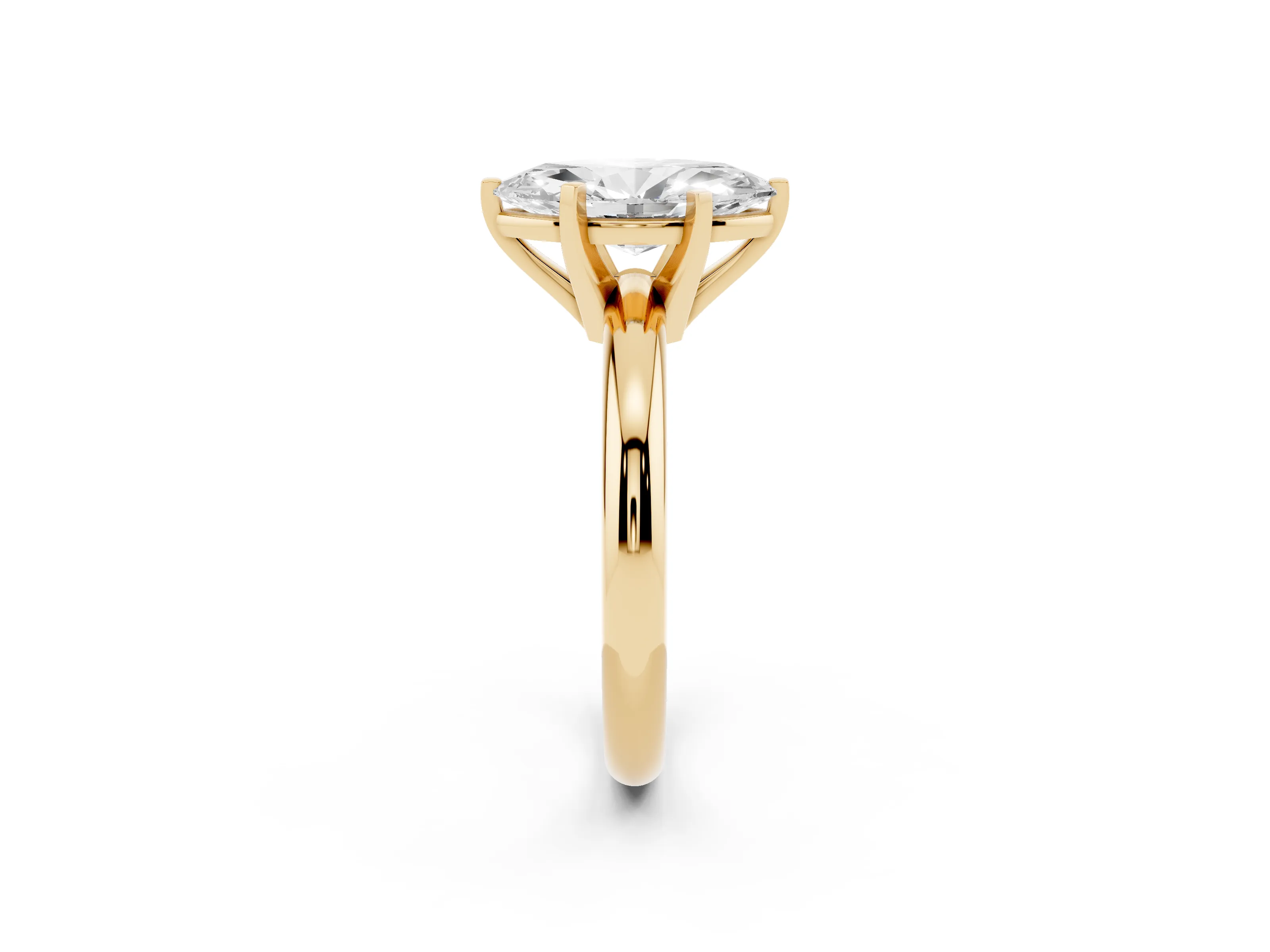 Marquise Cut Diamond Solitaire Engagement Ring Set in Yellow gold with Round Band and Prong Setting
