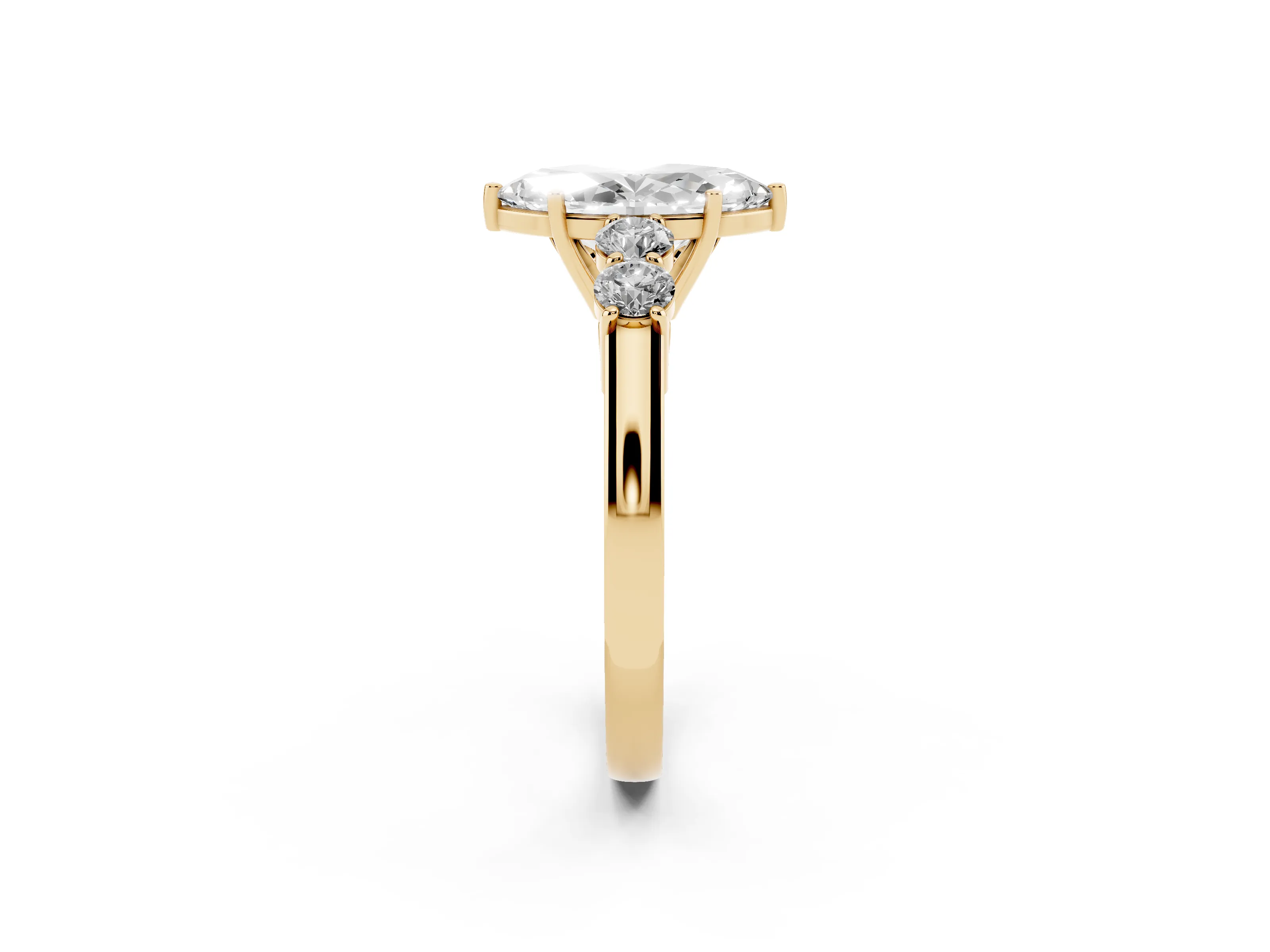 Marquise Cut Diamond Five-Stone Prong Set Band Ring Set in Yellow gold with Polished Band