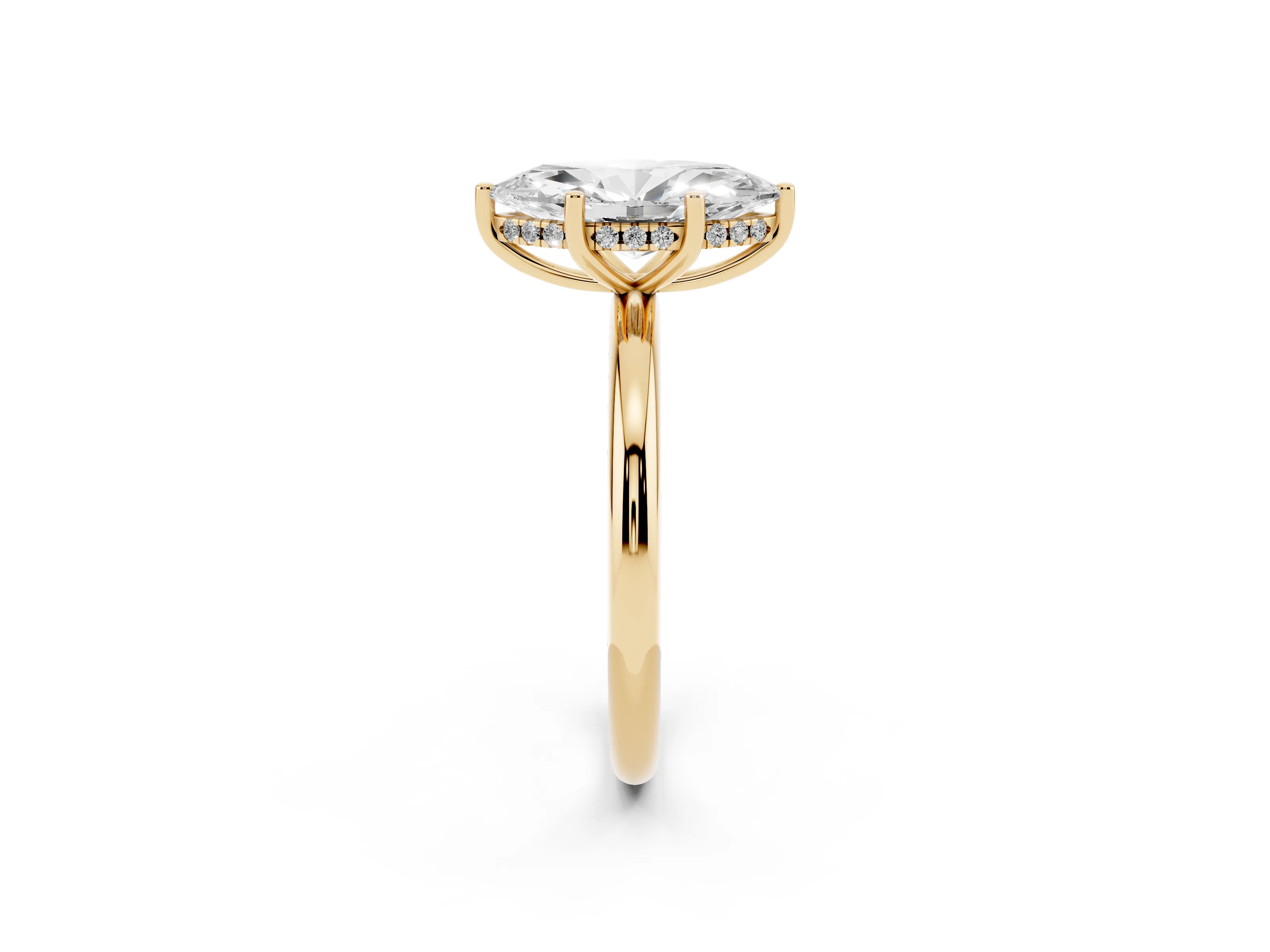 Marquise Cut Diamond Solitaire Engagement Ring Set in Yellow gold with Prong Setting and Polished Band