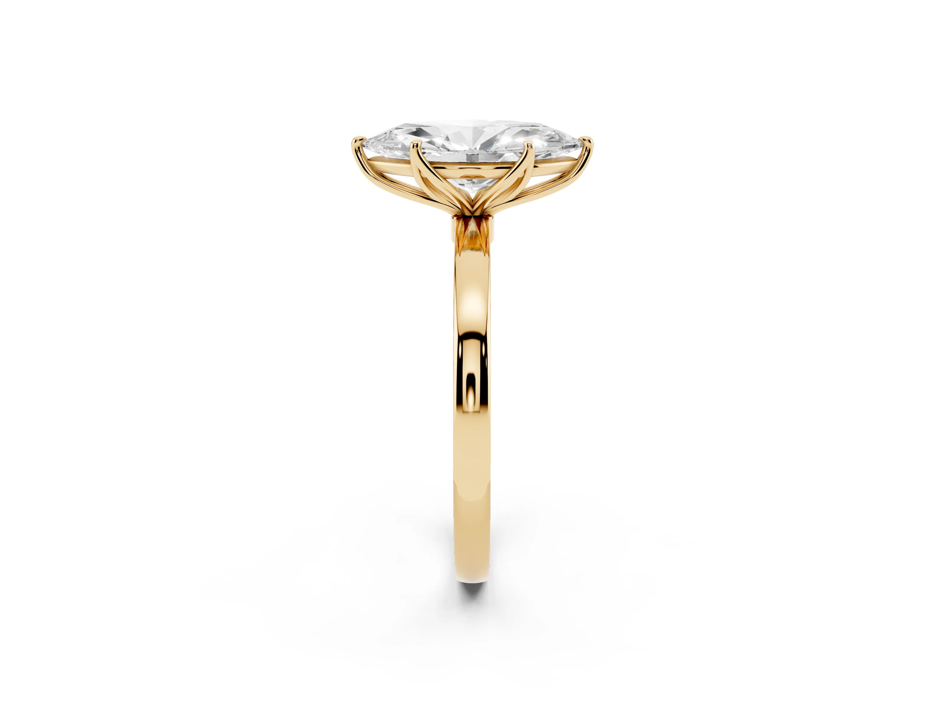Marquise Cut Diamond Solitaire Ring Set in Yellow gold with Prong Setting and Thin Polished Band