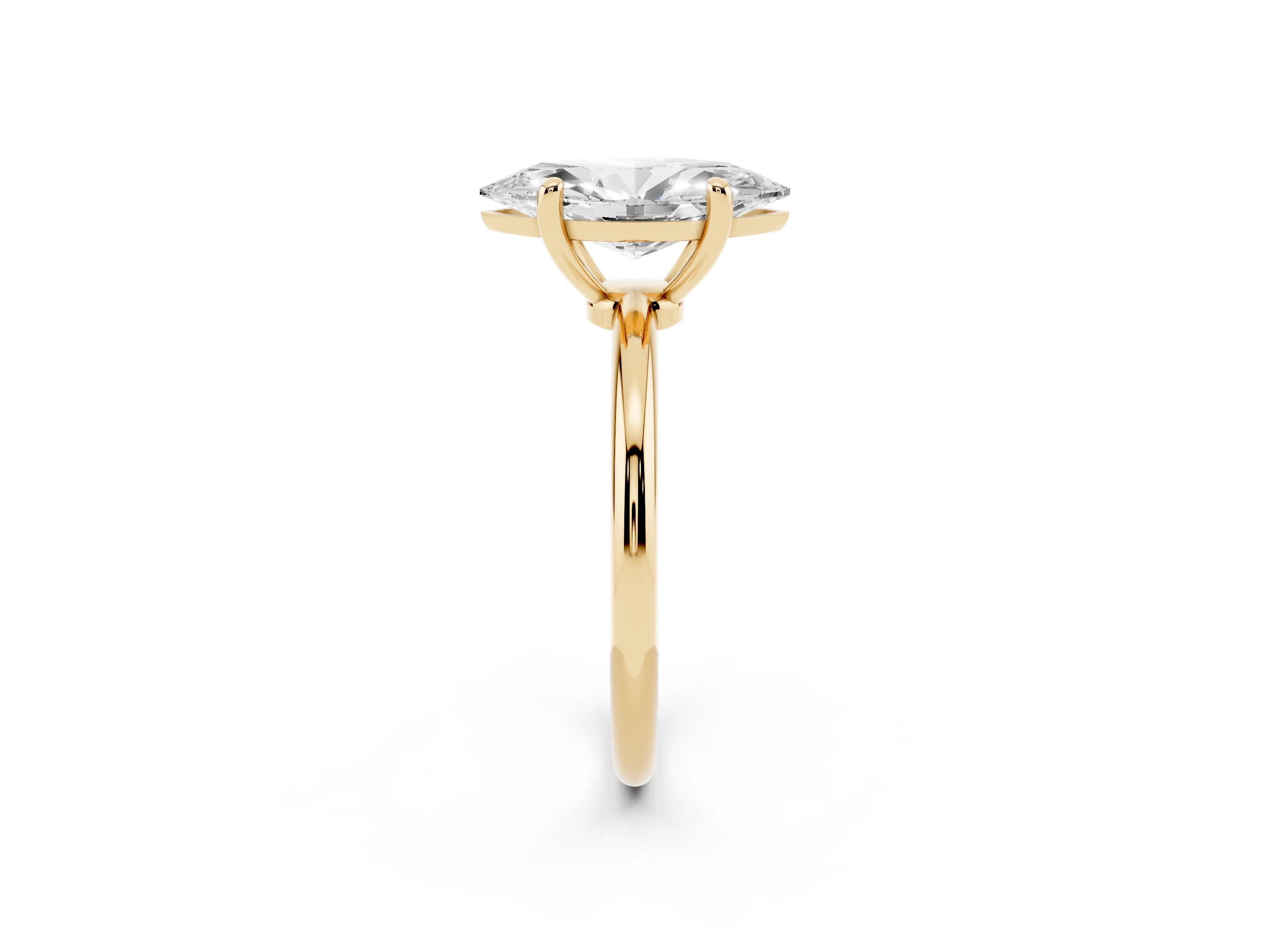 Marquise Cut Diamond Solitaire Ring Set in Yellow gold with Secure Prong Setting on a Classic Band