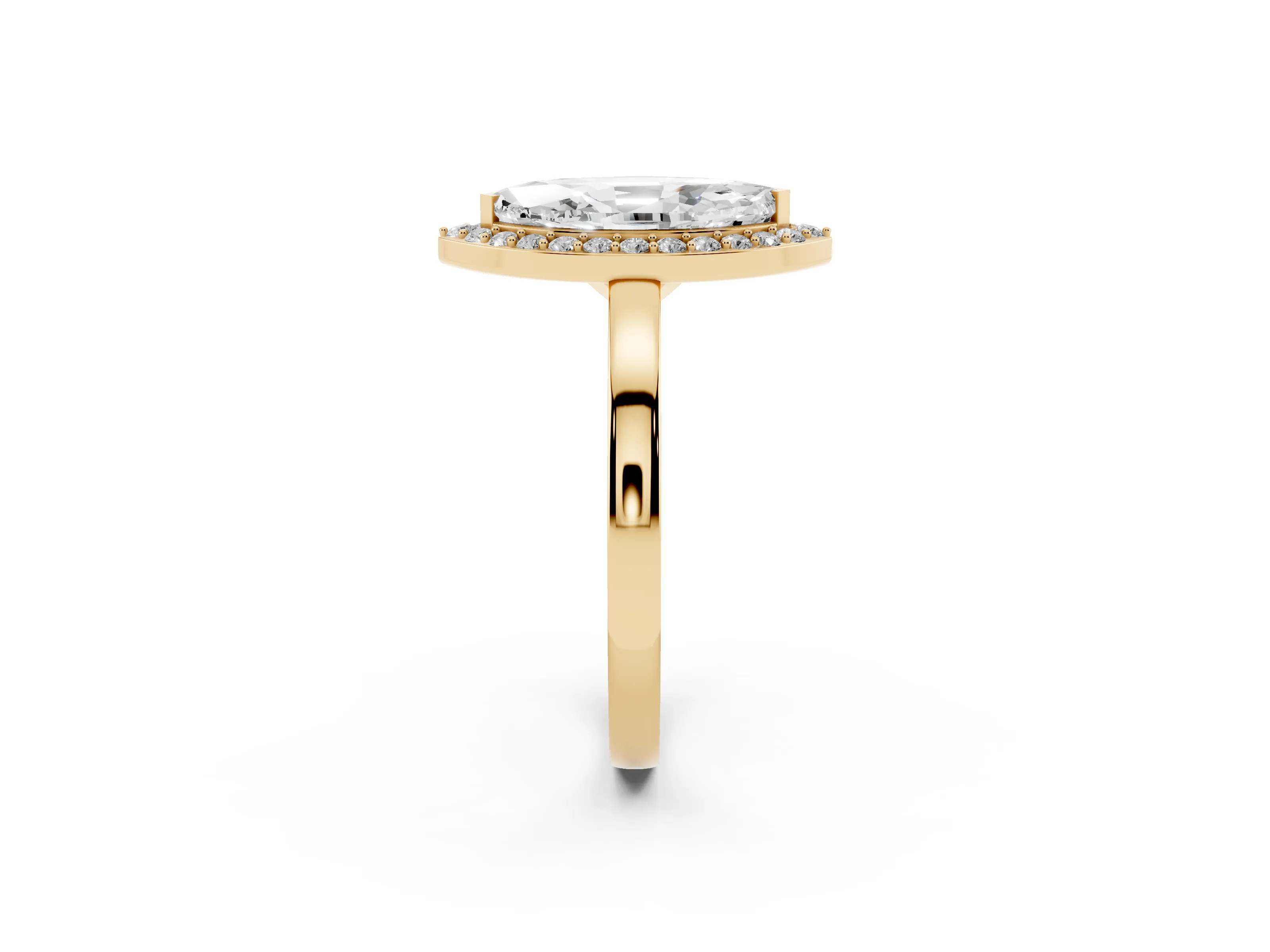 Marquise Cut Diamond Halo Ring Set in Yellow gold with Solitaire Band and Prong Setting