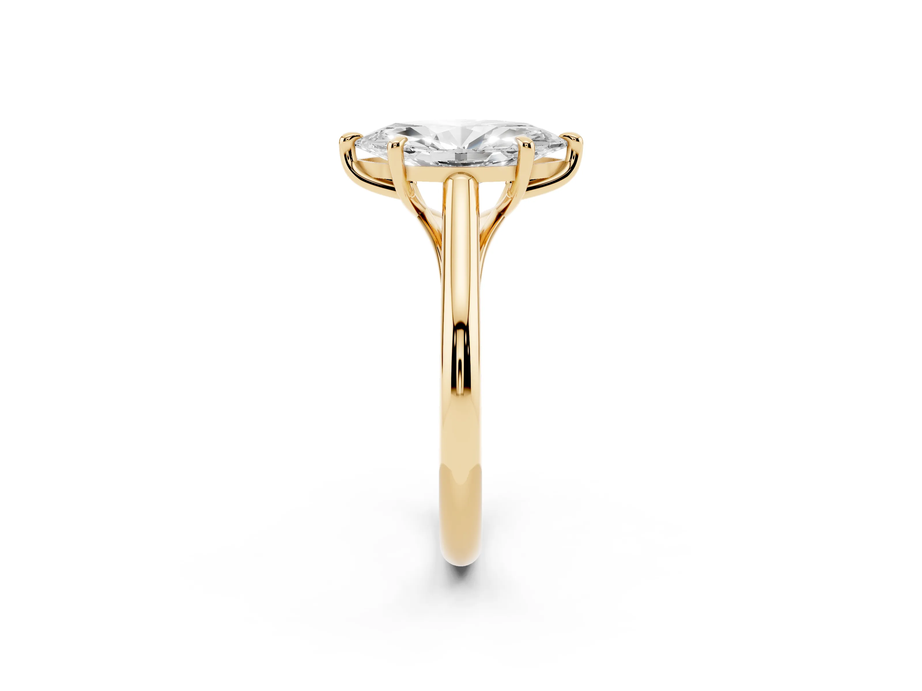Marquise Cut Diamond Solitaire Engagement Ring Set in Yellow gold with Prong Setting and Plain Classic Band